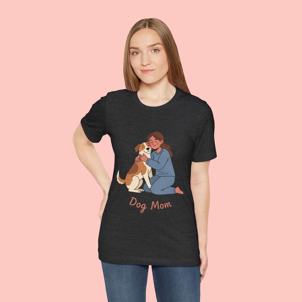 Dog Mom T‑Shirt — Cute Woman Hugging Dog Graphic Tee