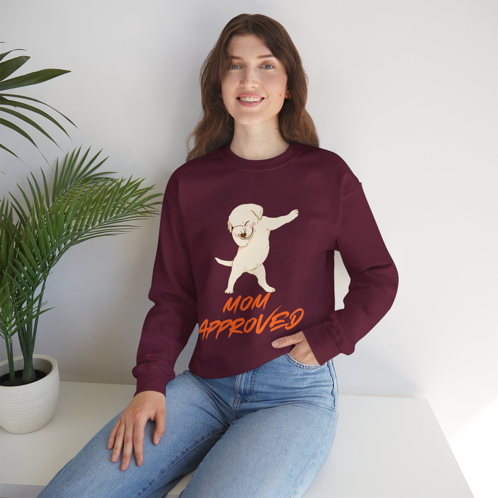 Crewneck Sweatshirt - 'Mom Approved' Dabbing Dog Cute Graphic