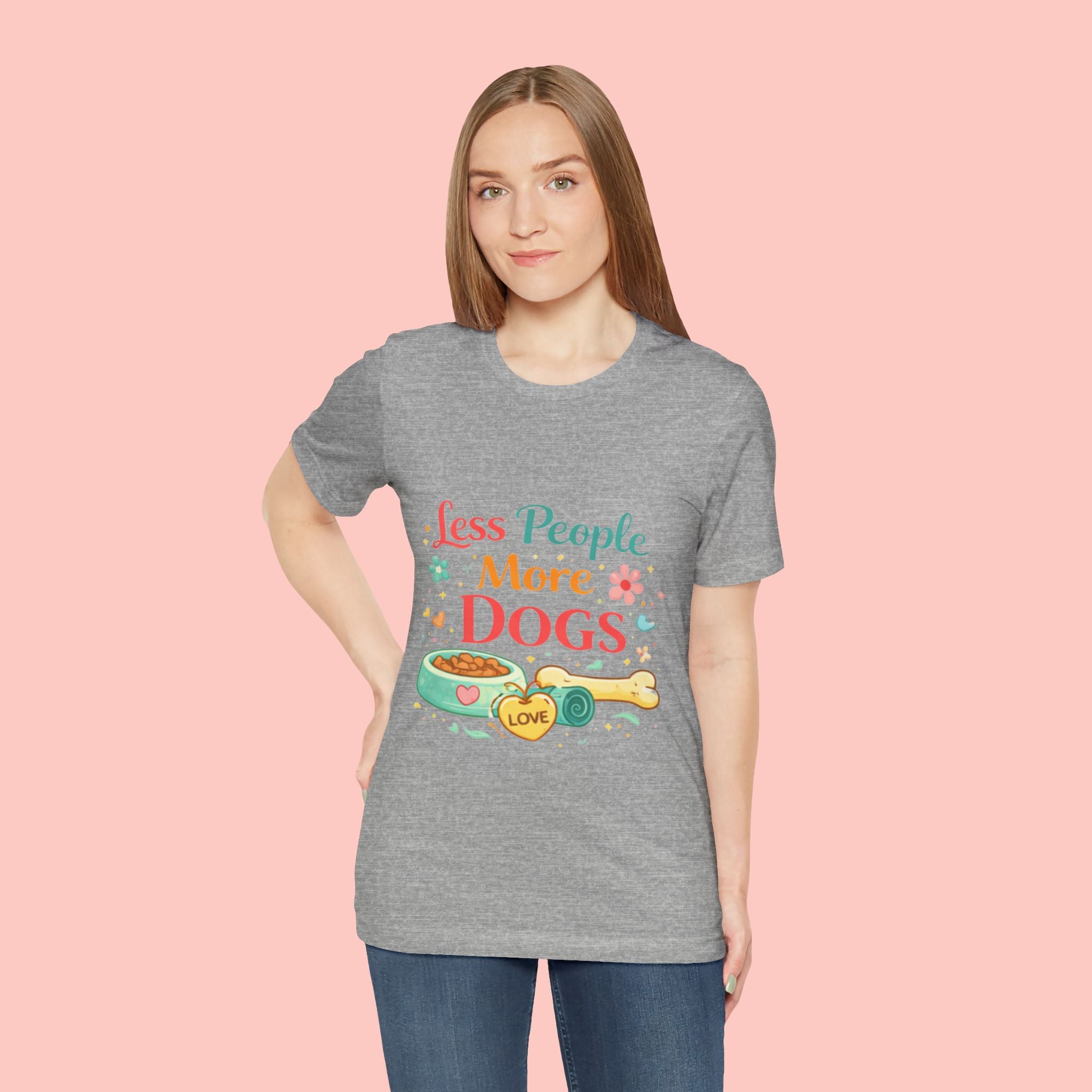 Less People More Dogs T-Shirt – Cute Dog Bowl & Bone Graphic Tee