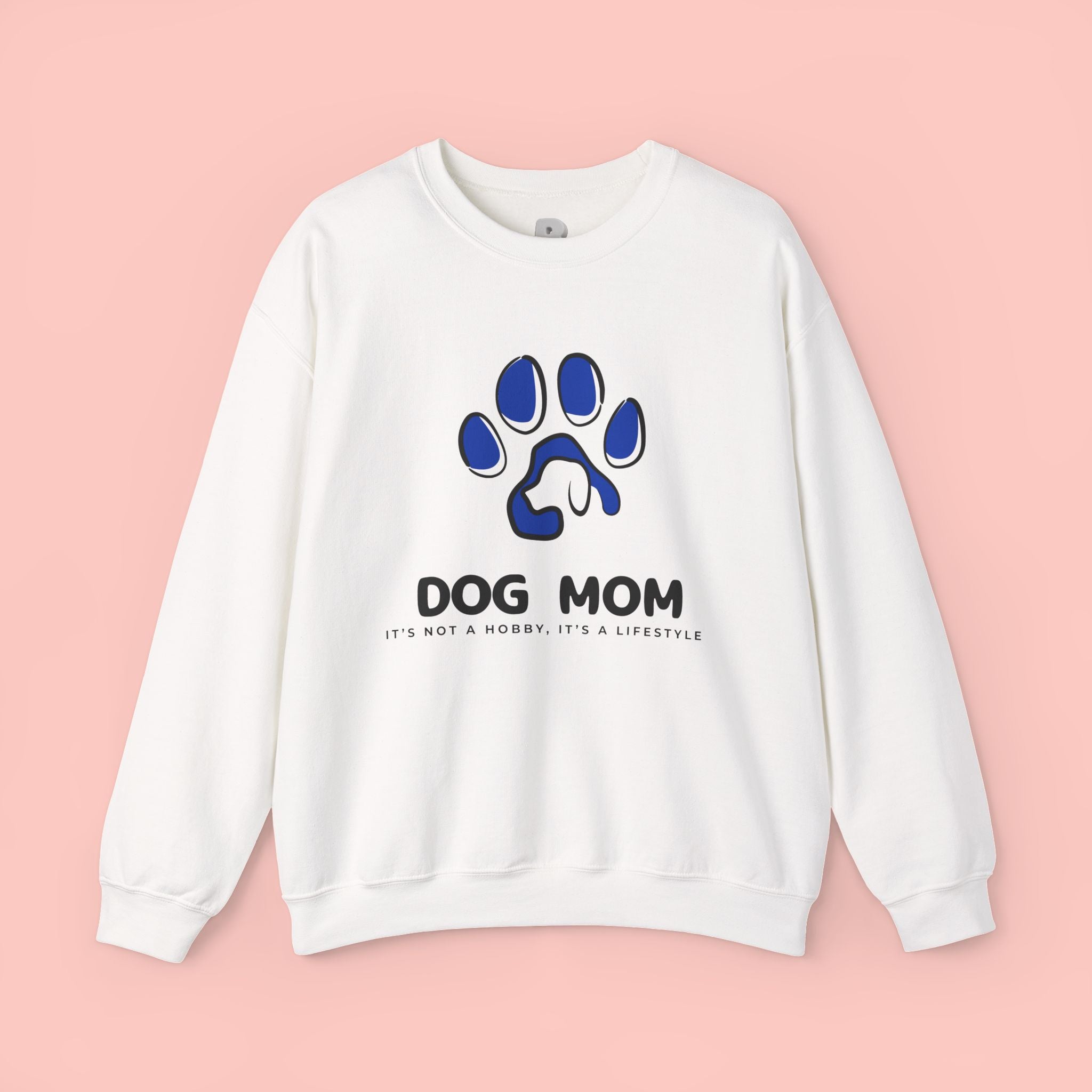 Dog Mom Crewneck Sweatshirt – Blue Paw Graphic "Dog Mom"