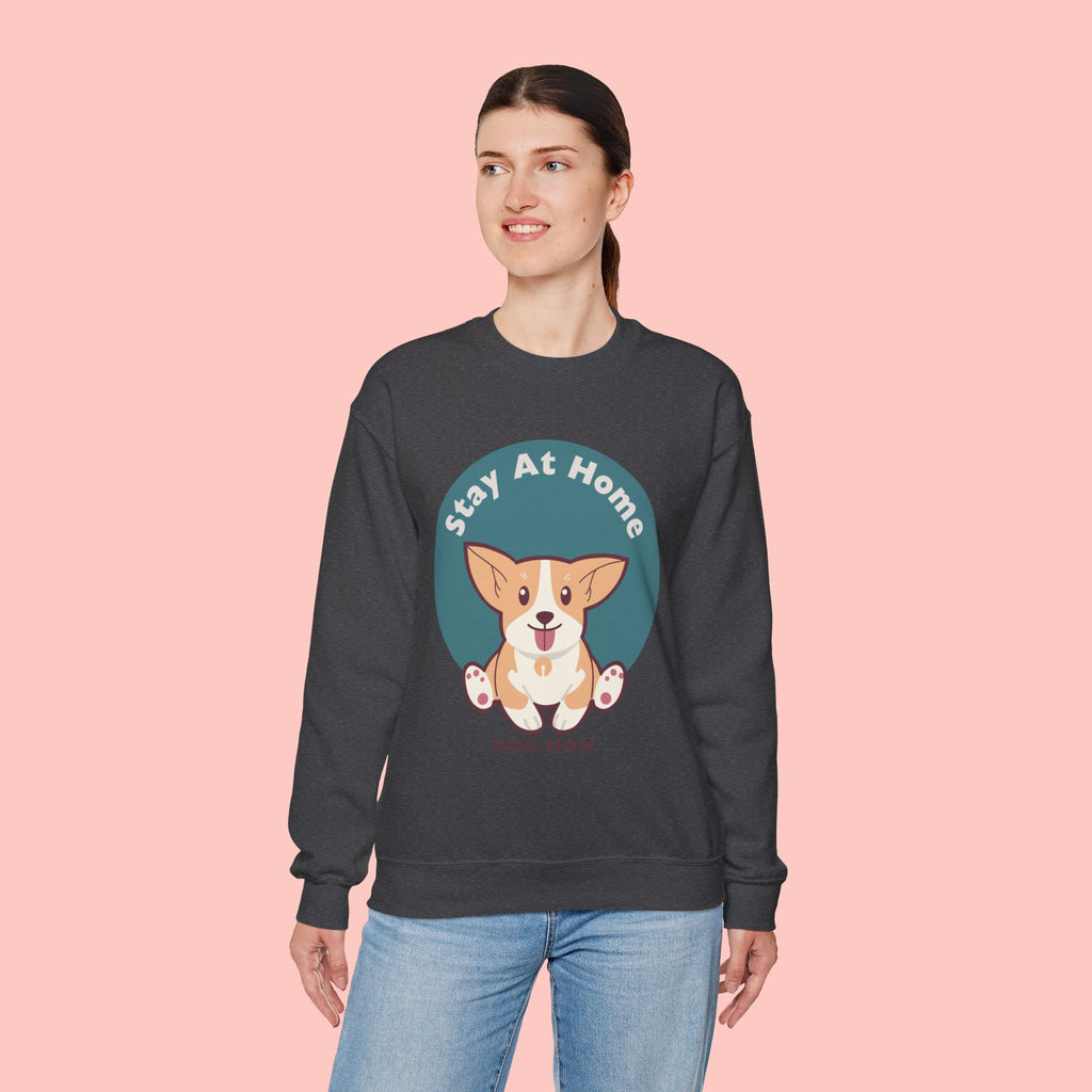 Stay At Home Dog Mom Crewneck Sweatshirt — Cute Corgi Graphic Sweatshirt