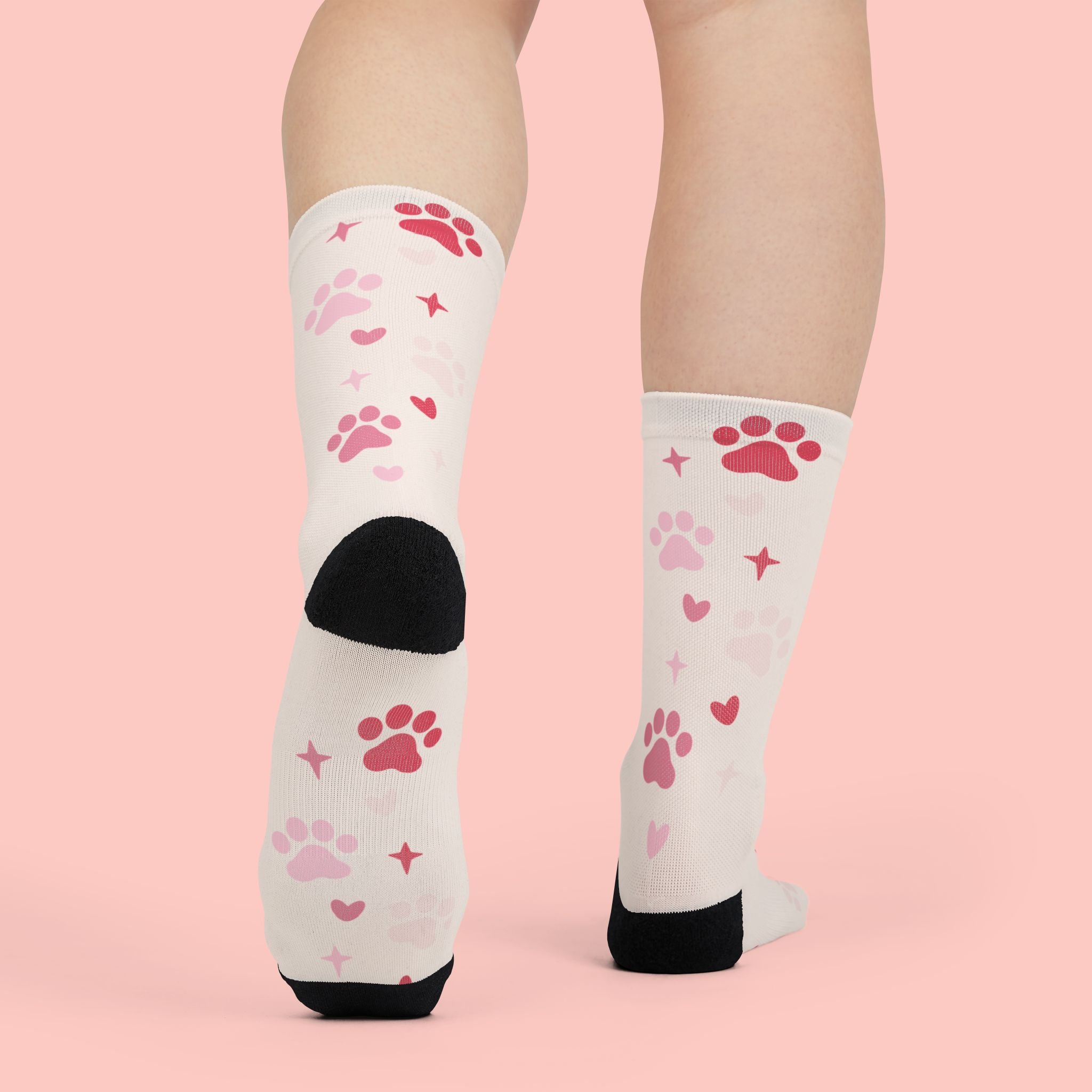 Paw Print Crew Socks — Pink Heart & Paw Sublimation Socks