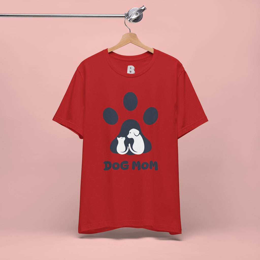 Dog Mom T‑Shirt — Paw Print with Dog & Puppy Graphic