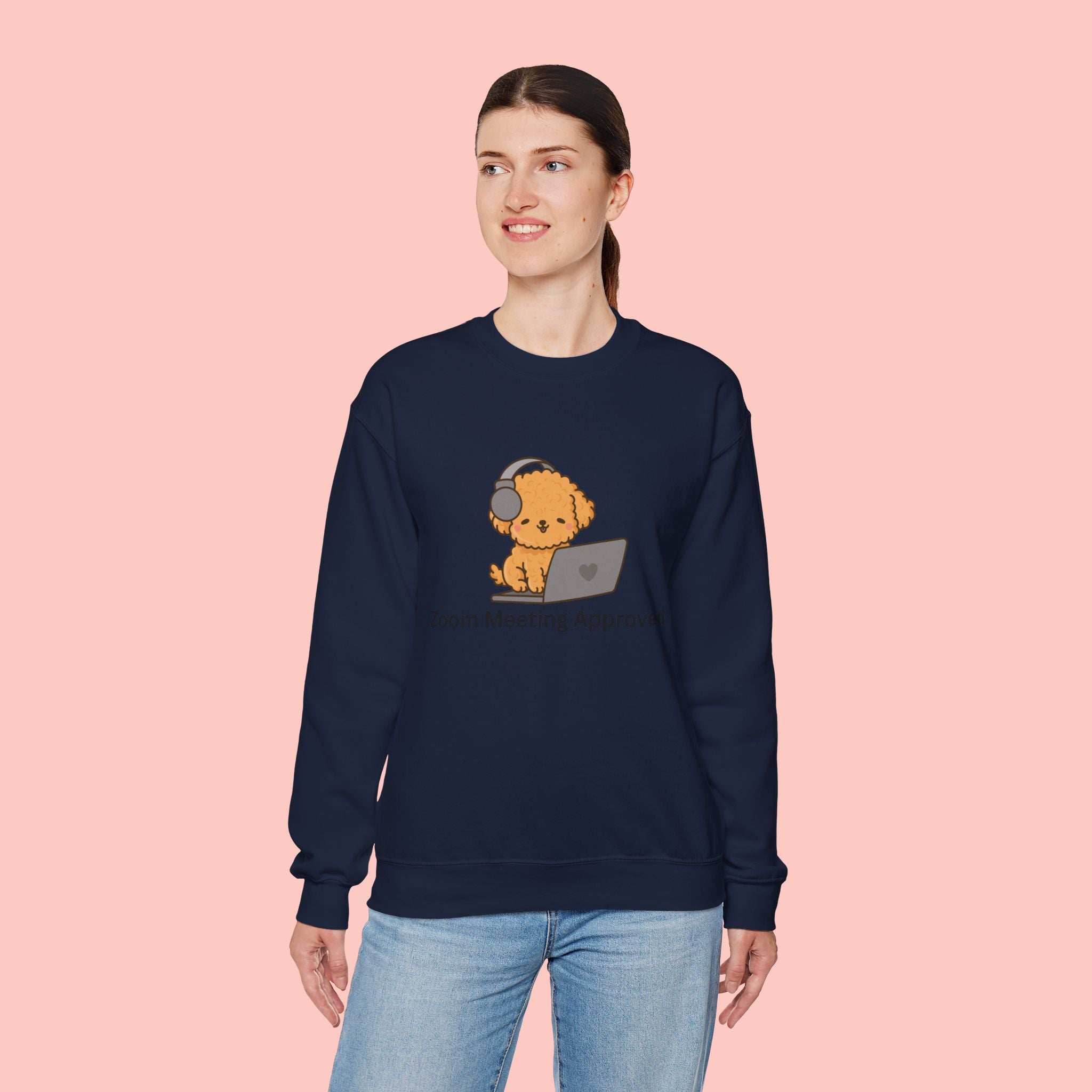 Crewneck Sweatshirt - Cute Puppy "Zoom Meeting Approved" Graphic