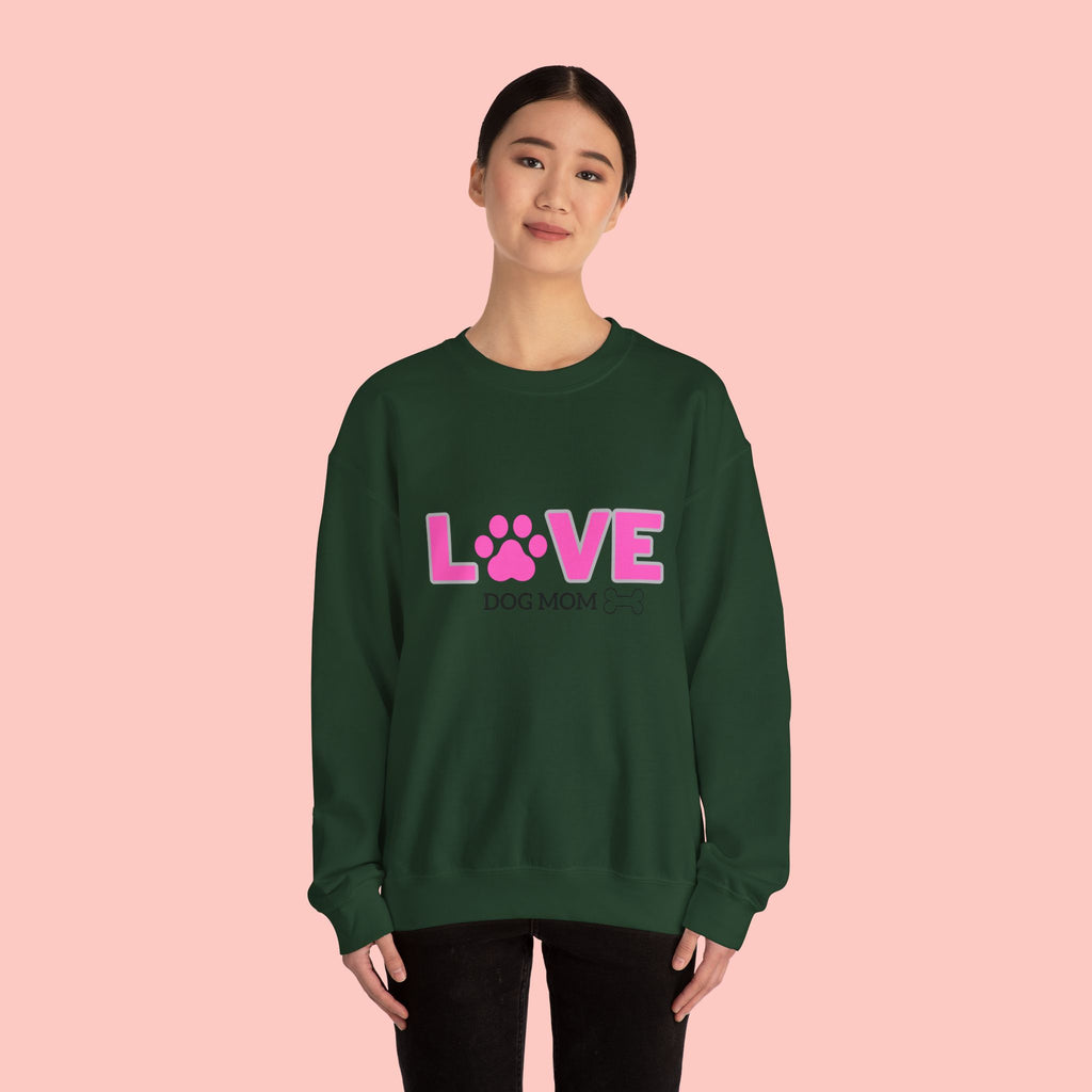 Dog Mom Love Crewneck Sweatshirt — Pink Paw Graphic