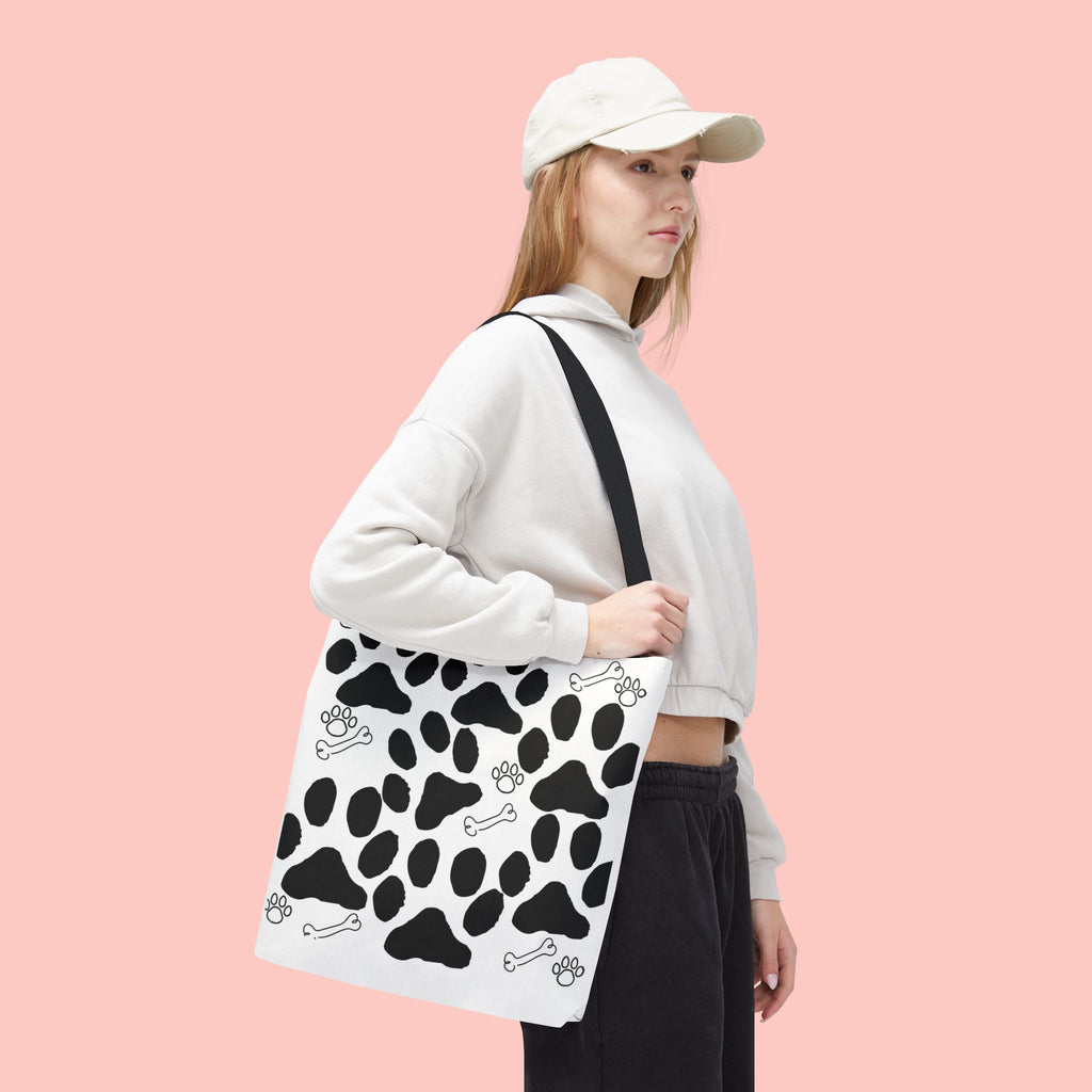 Dalmatian Paw Print Tote Bag — Dog Bones & Paw Pattern AOP Tote