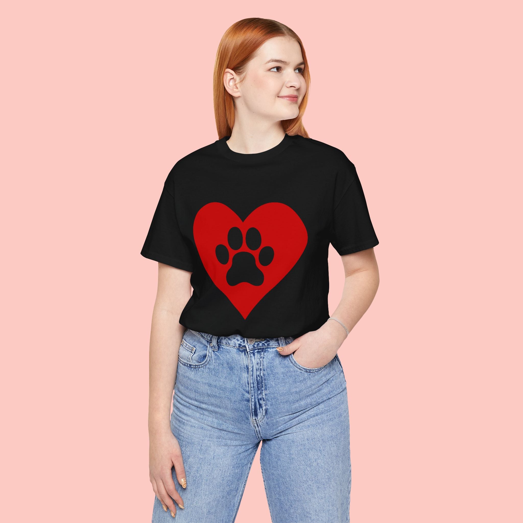 Pet Lover T-Shirt — Red Heart Paw Print Tee