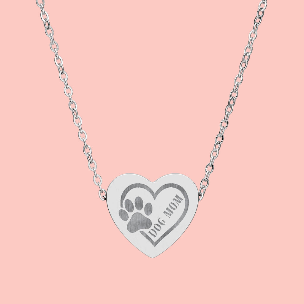 Engraved Paw Print Heart Necklace — 'Love You' Pet Memorial Pendant