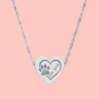 Engraved Paw Print Heart Necklace — 'Love You' Pet Memorial Pendant