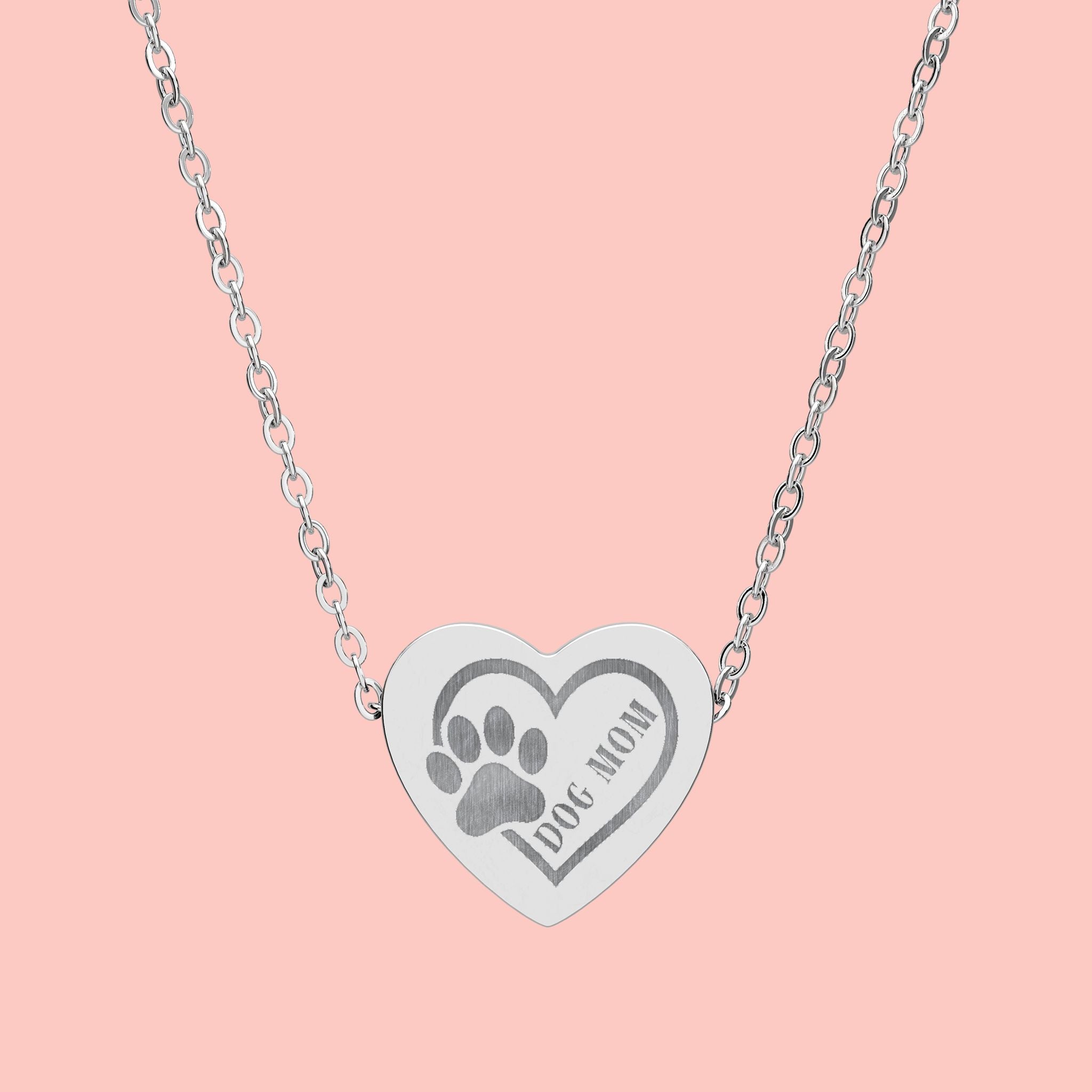 Engraved Paw Print Heart Necklace — 'Love You' Pet Memorial Pendant