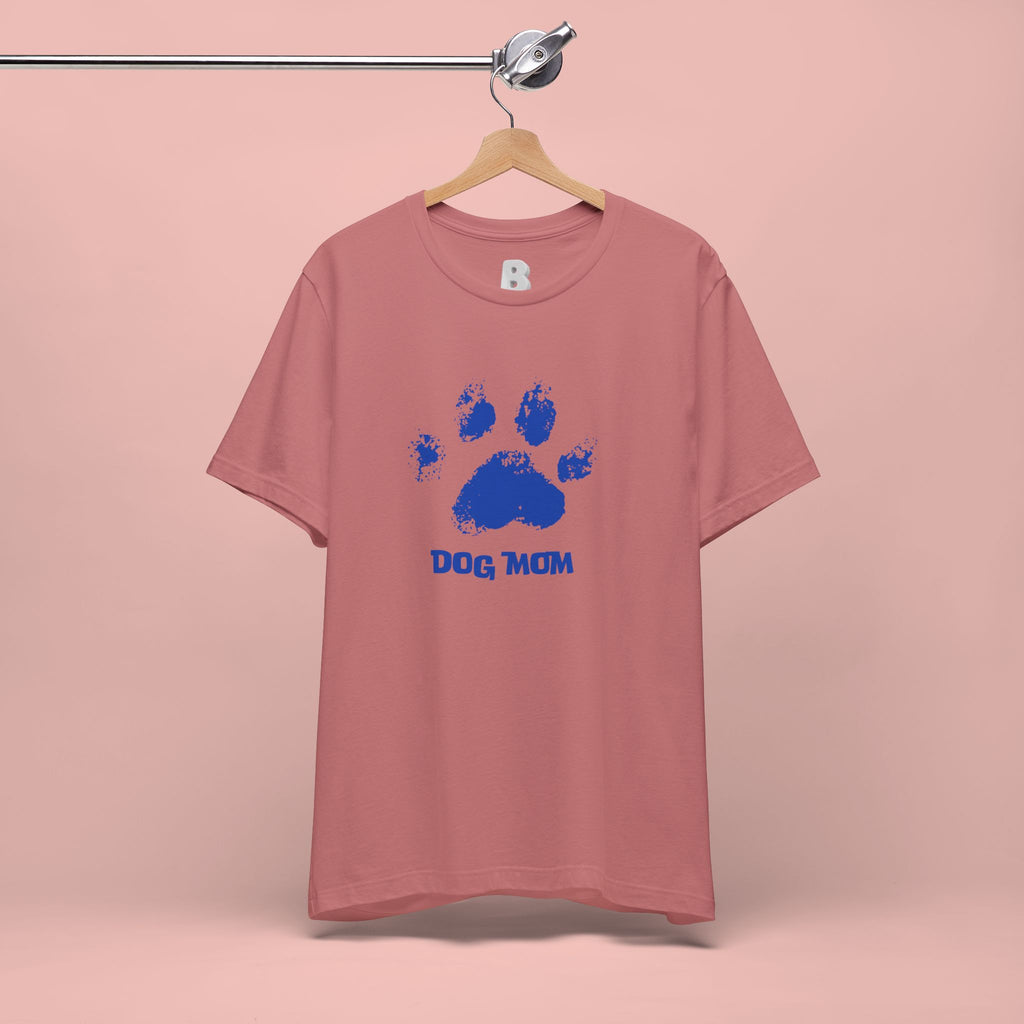 Dog Mom Paw Print T-Shirt — Distressed Blue Design