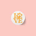 Round Pet Love Sticker Labels — Paw Print "LOVE" Roll