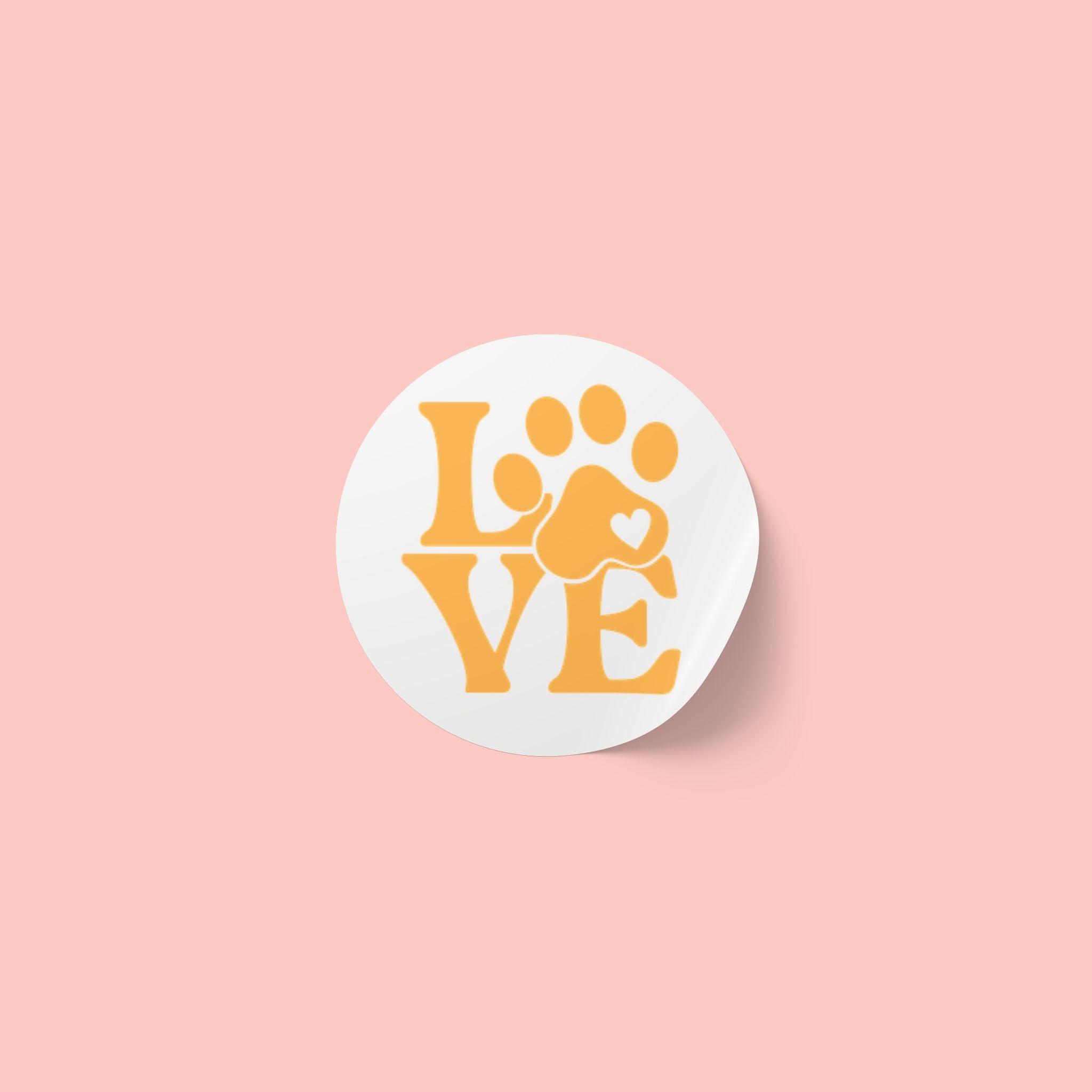 Round Pet Love Sticker Labels — Paw Print "LOVE" Roll
