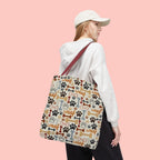 Dog Paw & Bone Pattern Tote Bag — 'Woof' All-Over Print Canvas Tote
