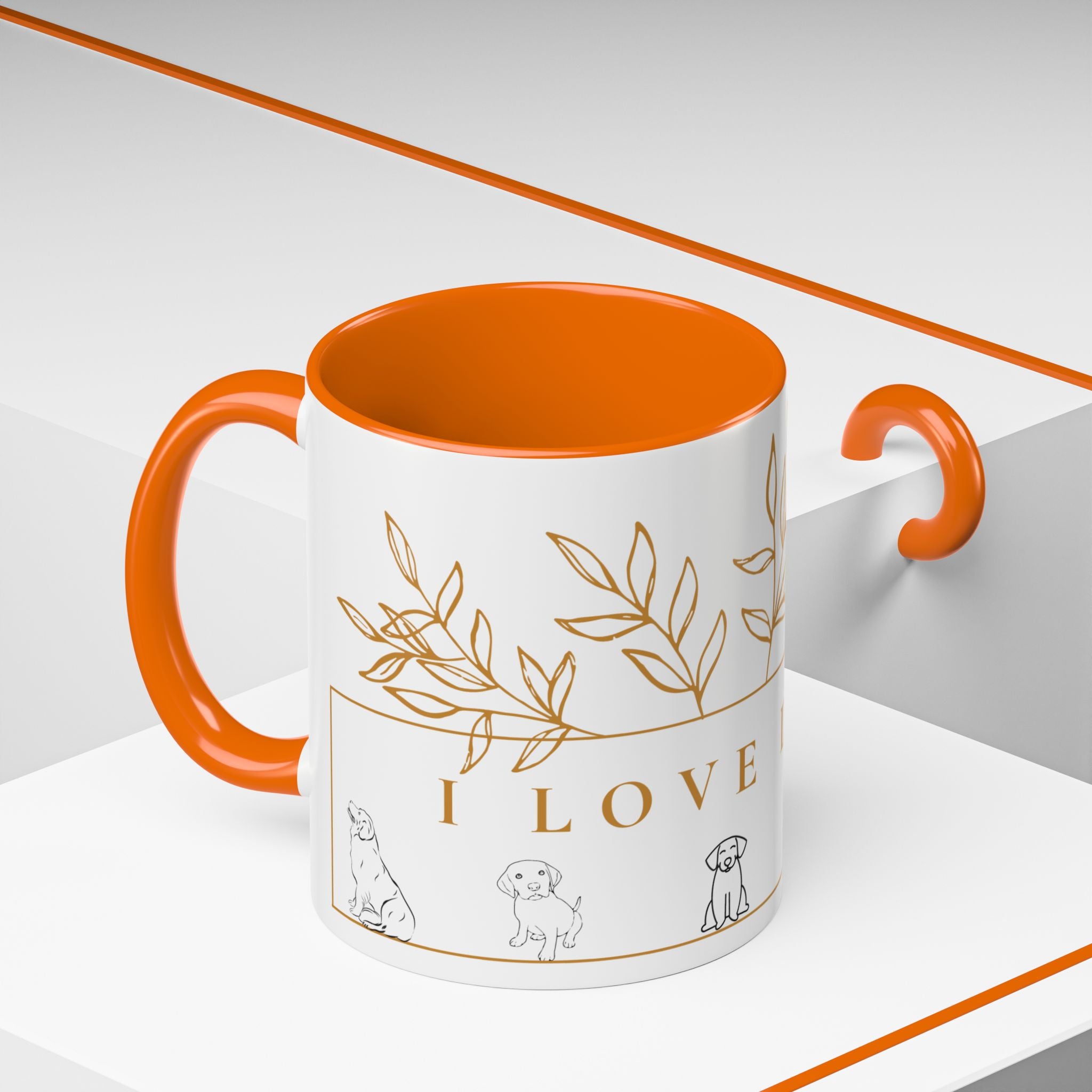 I Love Dogs Accent Coffee Mug — Gold Leaf Dog Lover Ceramic Mug (11oz & 15oz)