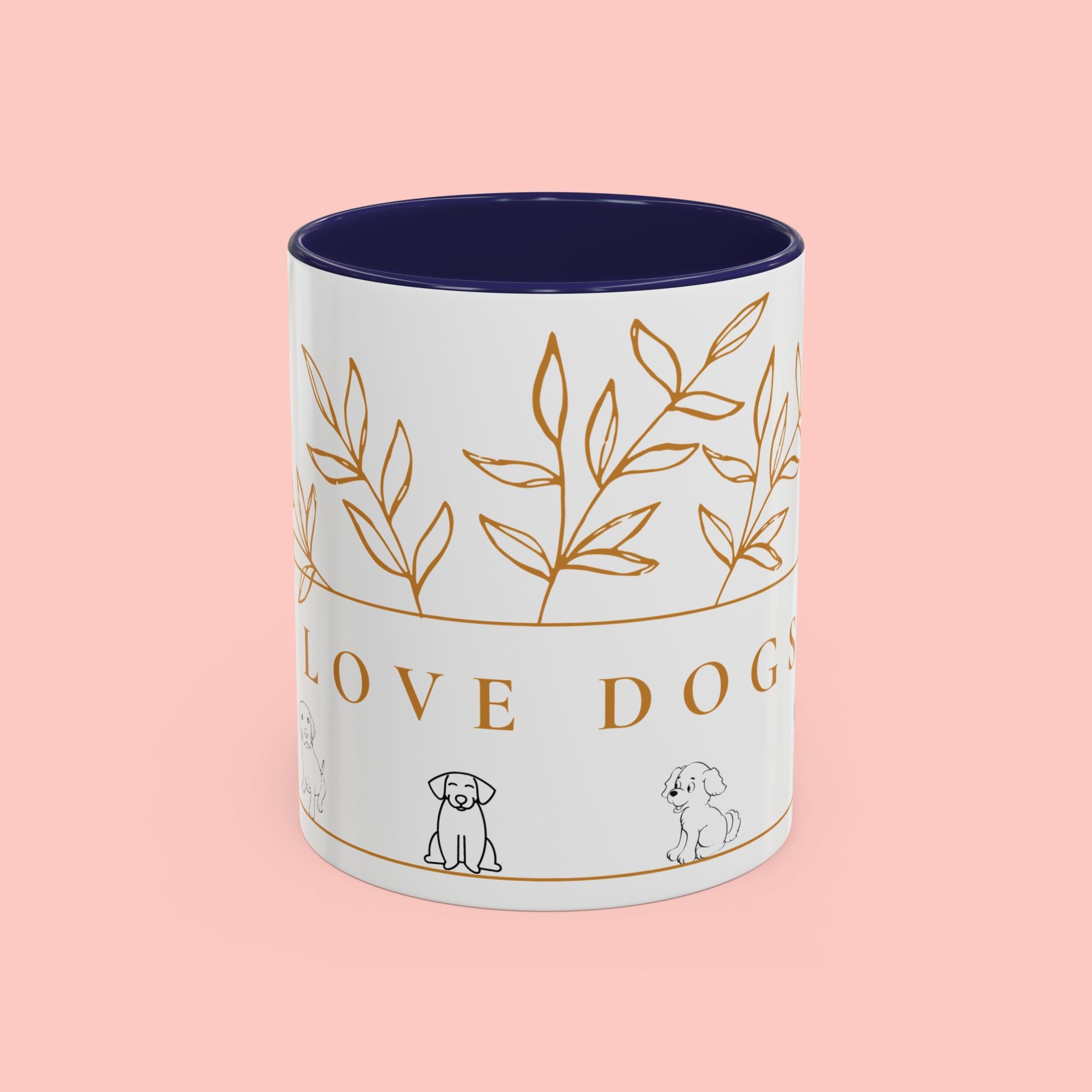 I Love Dogs Accent Coffee Mug — Gold Leaf Dog Lover Ceramic Mug (11oz & 15oz)