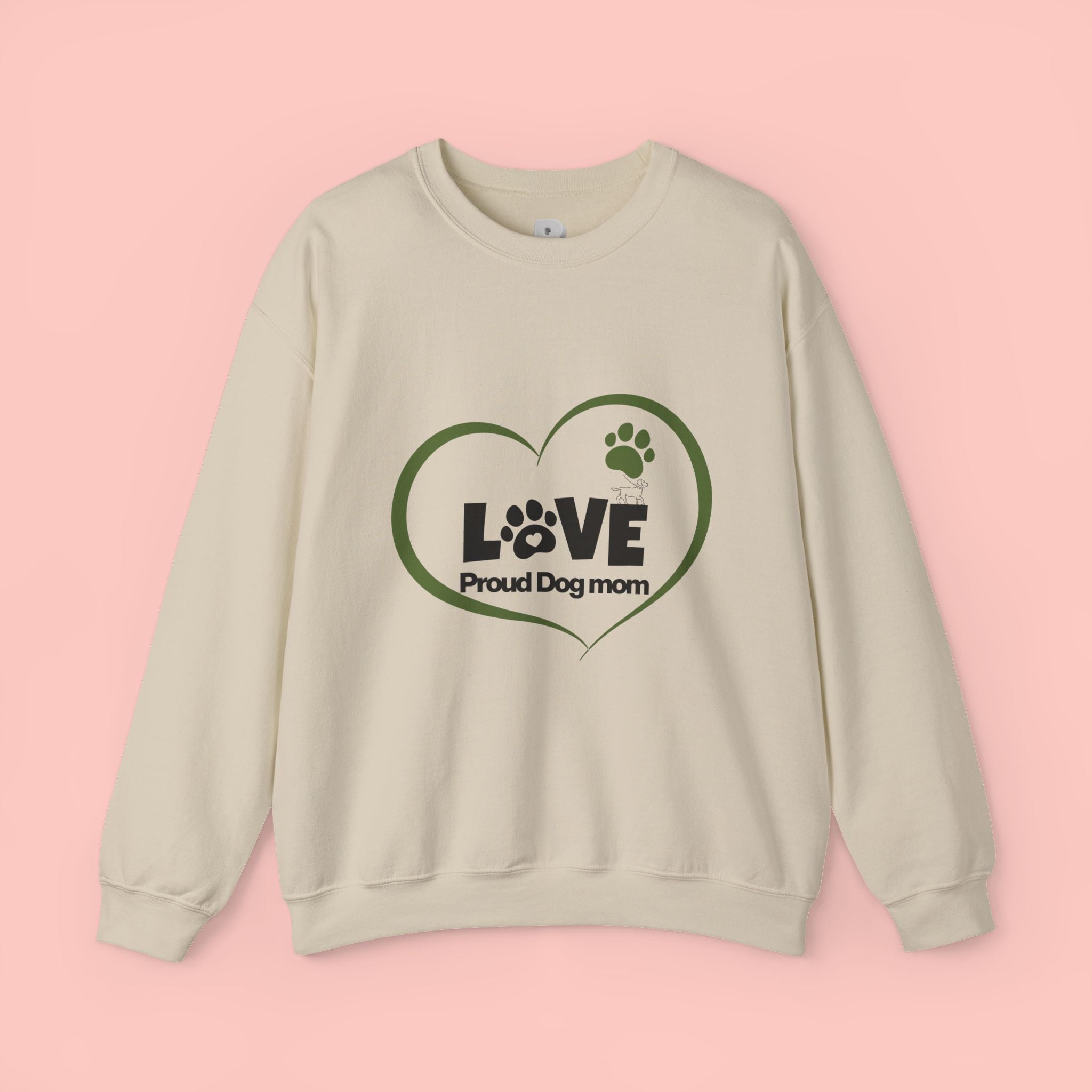 Dog Mom Heart Crewneck Sweatshirt — "LOVE Proud Dog Mom" Graphic