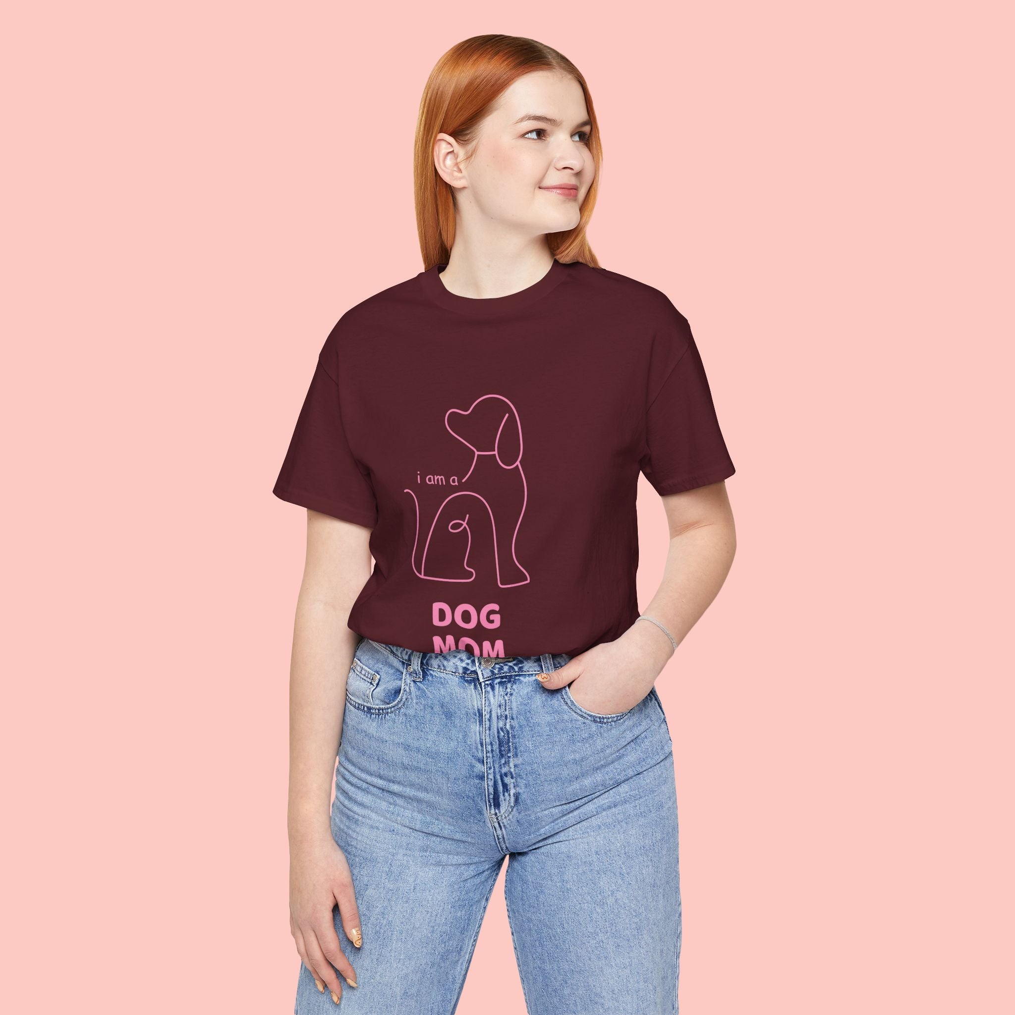 Dog Mom T‑Shirt – Minimal Pink Line Art Dog Tee