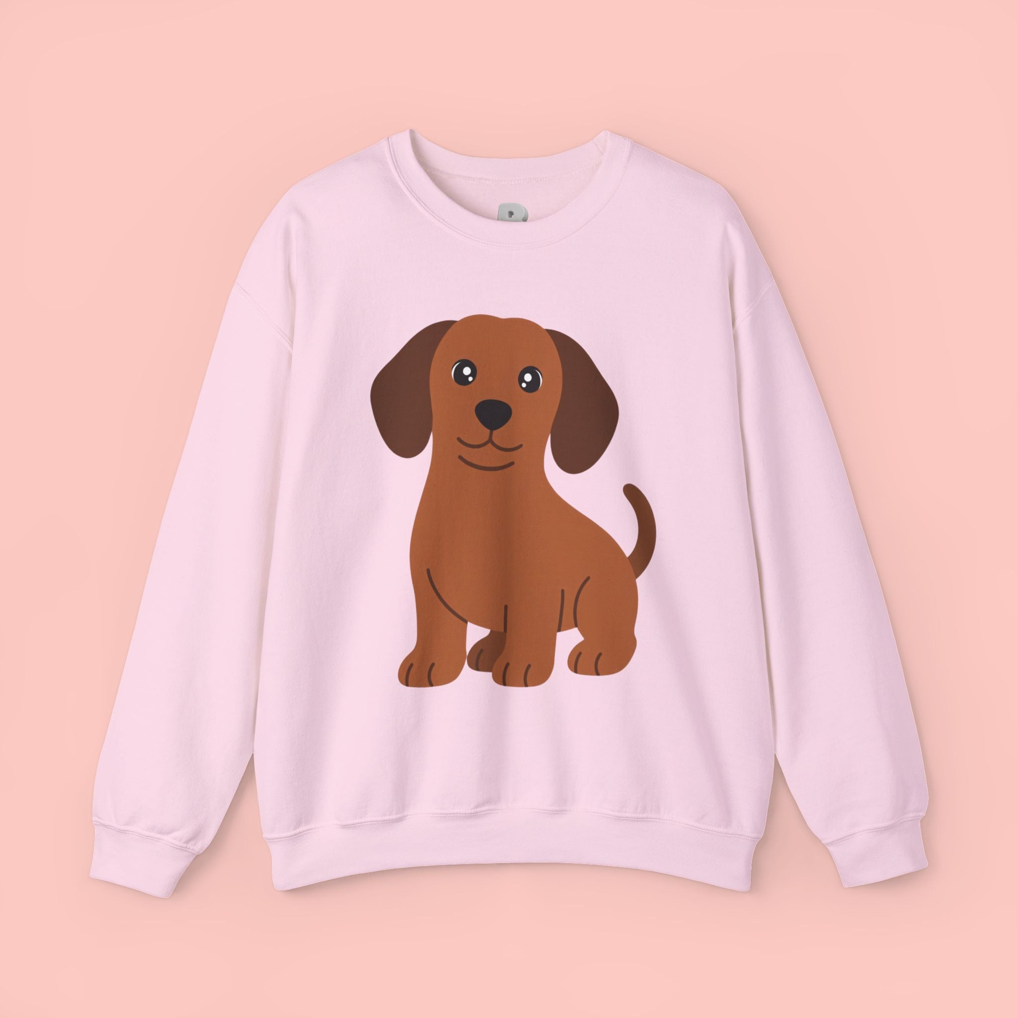 Cute Brown Puppy Sweatshirt — Cartoon Dachshund Crewneck for Dog Lovers