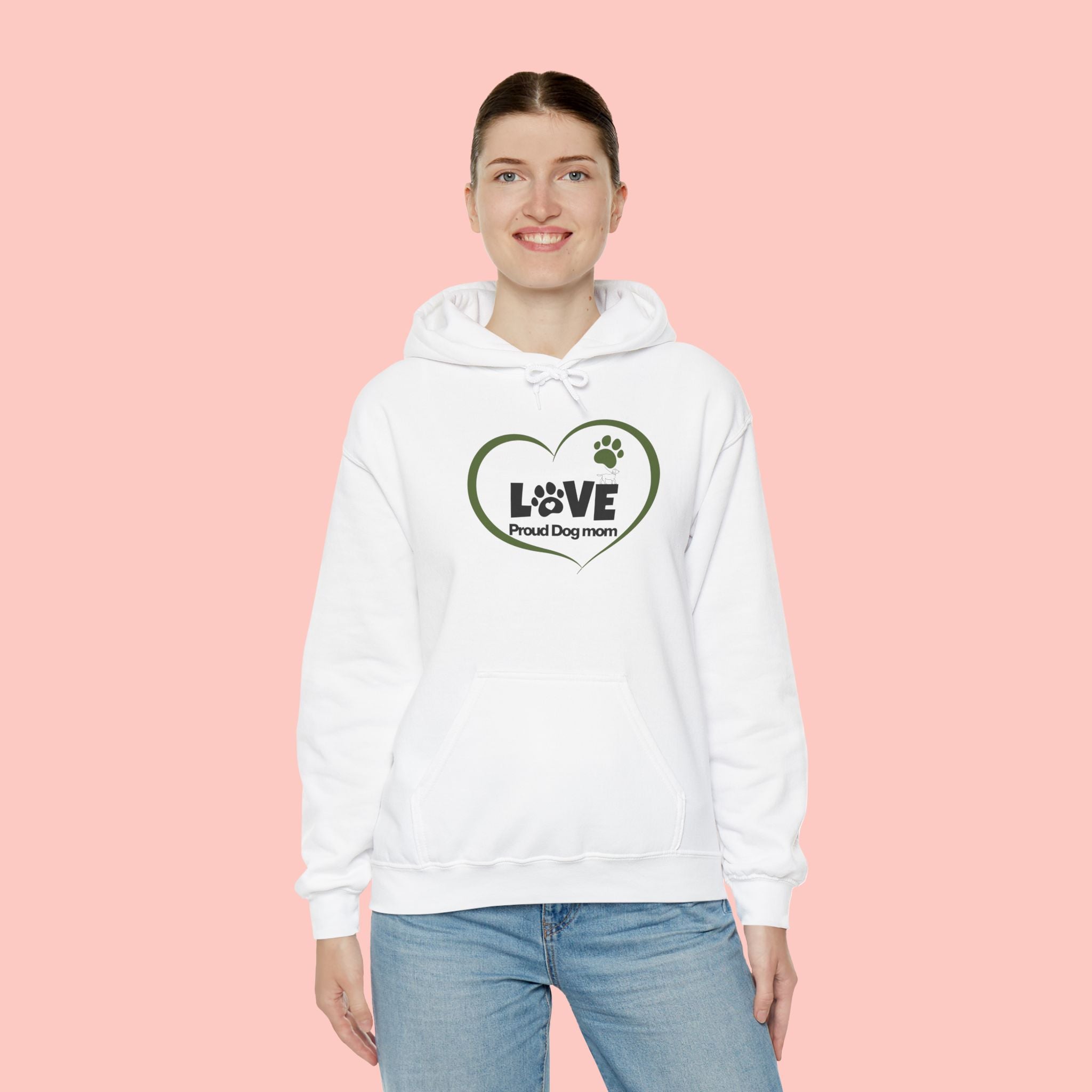 Dog Mom Heart Hoodie – "Love Proud Dog Mom" Paw Print Sweatshirt