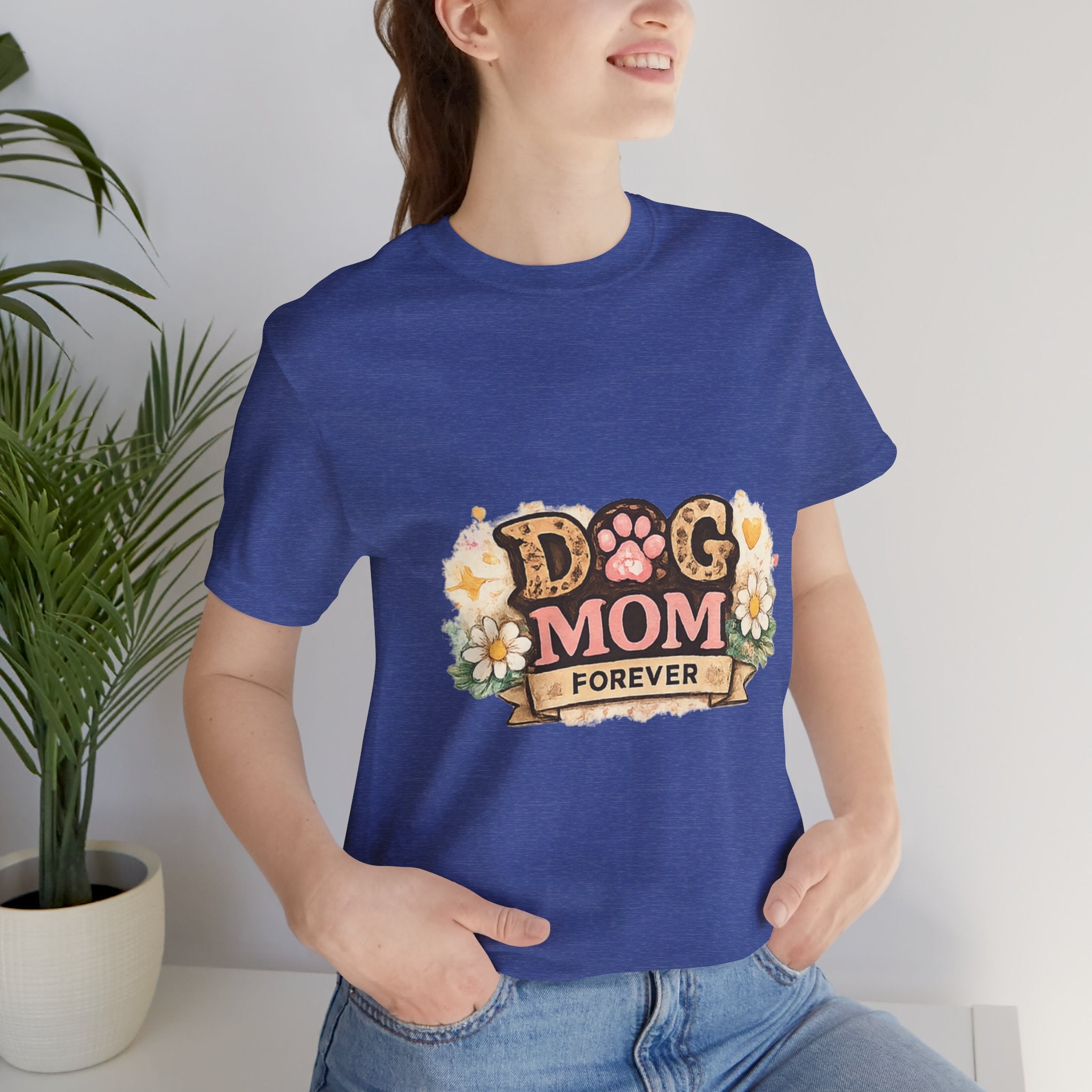 Dog Mom Forever T‑Shirt — Floral Paw Print Tee for Pet Lovers