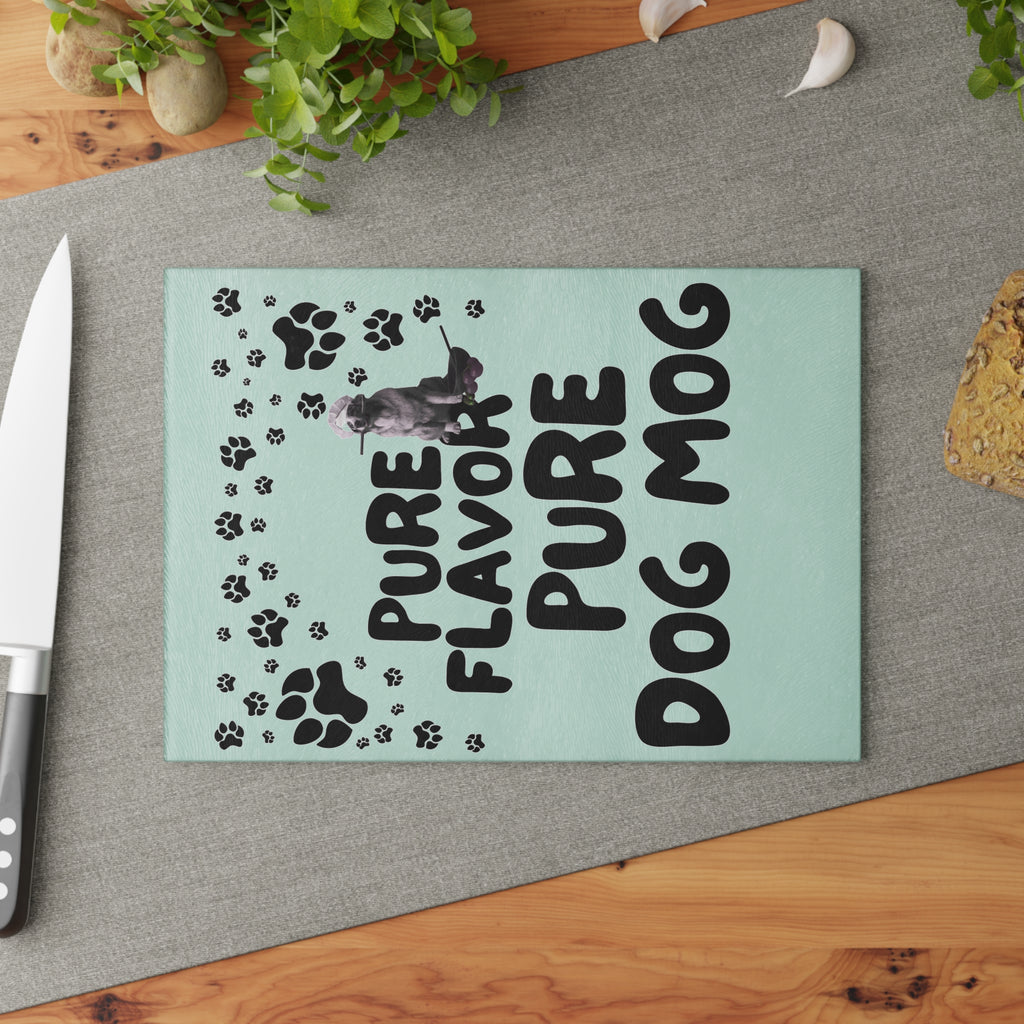 Dog Mom Glass Cutting Board – "Pure Flavor Pure Dog Mom" Paw Print Design
