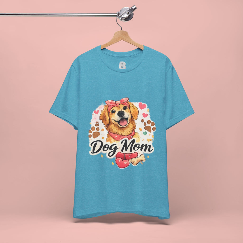 Dog Mom T-Shirt – Cute Golden Retriever Design with Hearts & Paw Prints