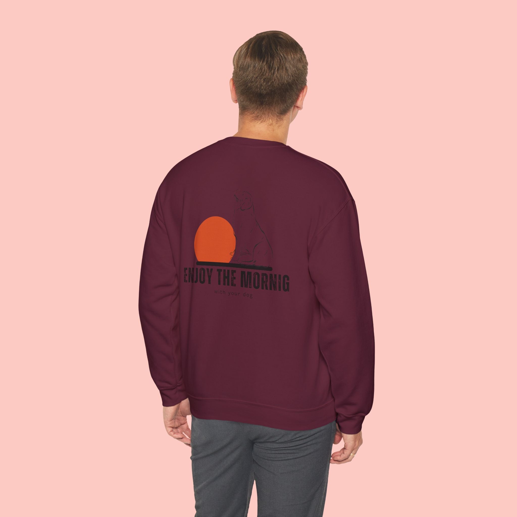Enjoy the Morning Crewneck Sweatshirt — Dog & Sunrise Graphic
