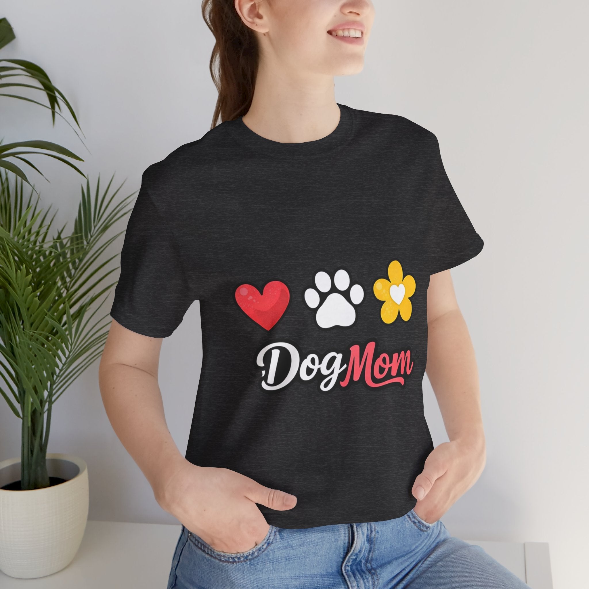 Dog Mom T-Shirt – Heart, Paw & Flower Graphic Tee
