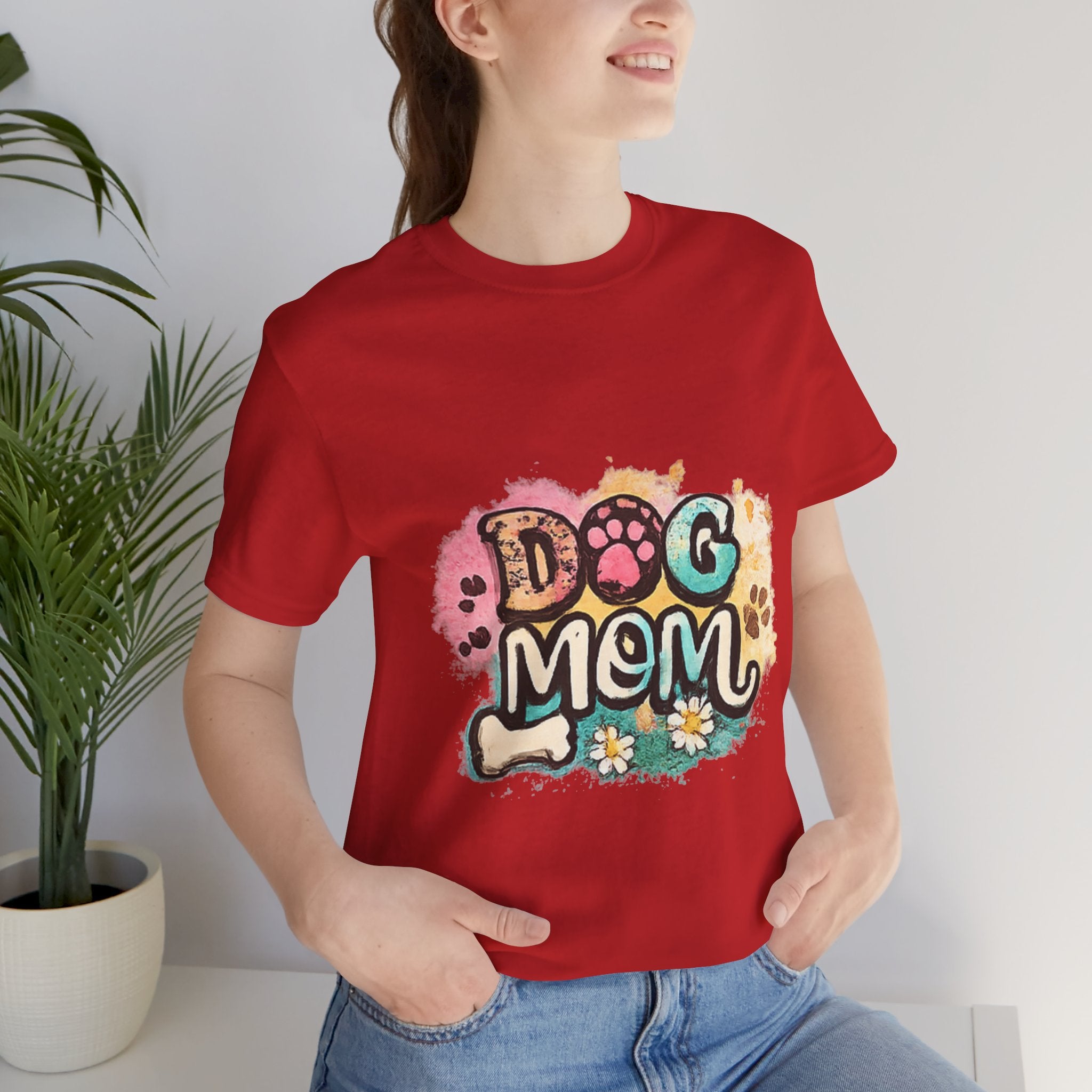 Dog Mom T-Shirt — Colorful Paw Print Graphic Tee for Pet Lovers