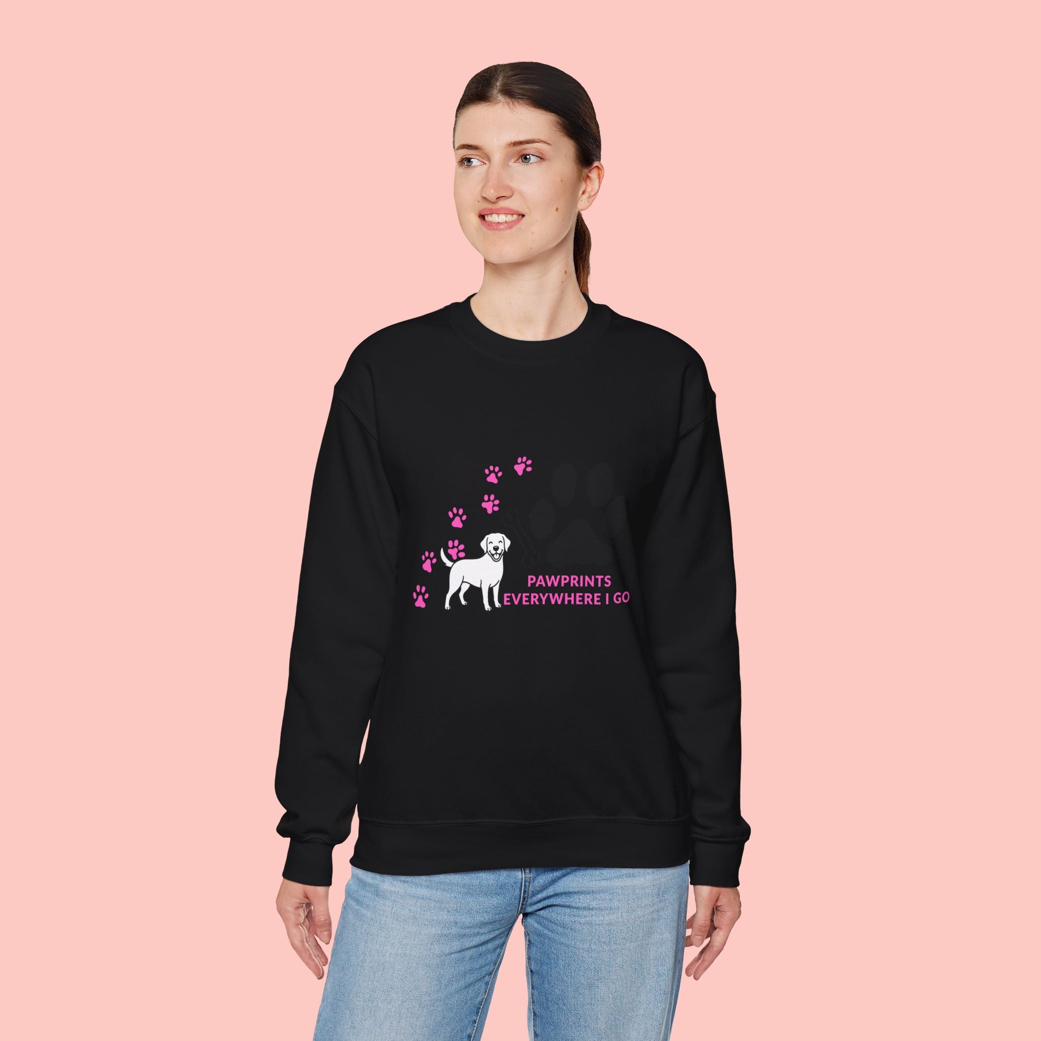 Crewneck Sweatshirt — "Pawprints Everywhere I Go" Dog Lover Graphic
