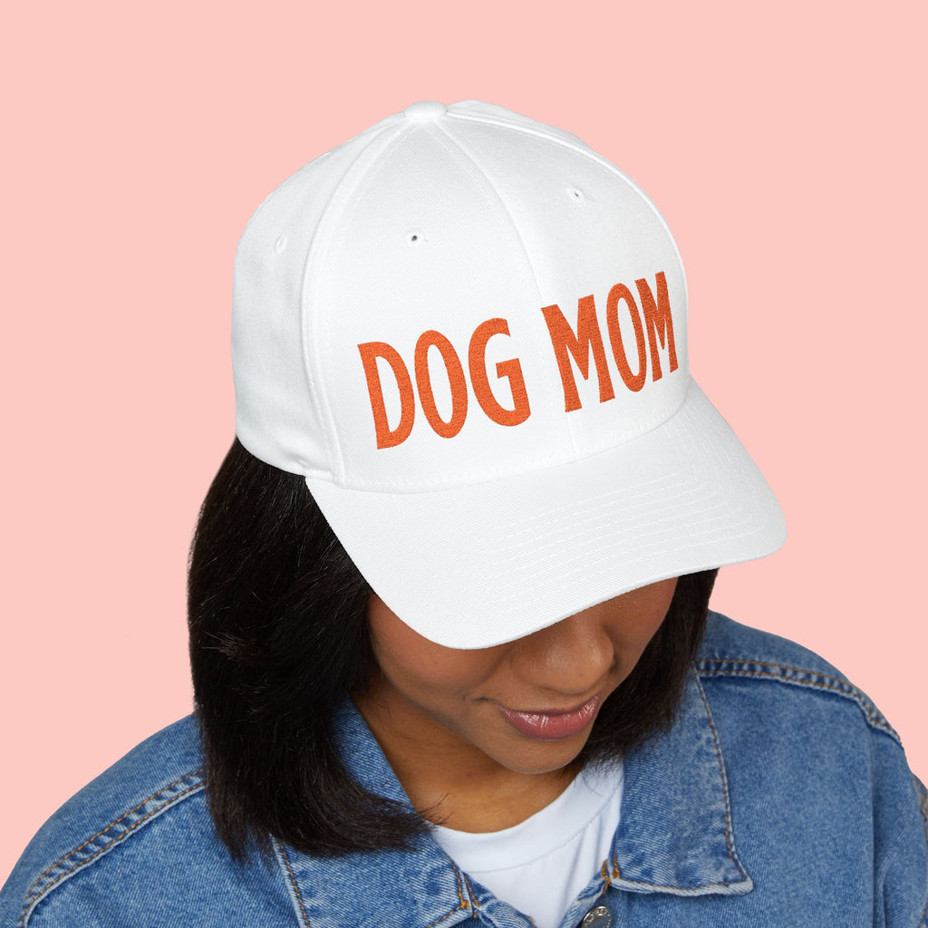 Dog Mom Embroidered Cap – White Structured Baseball Hat