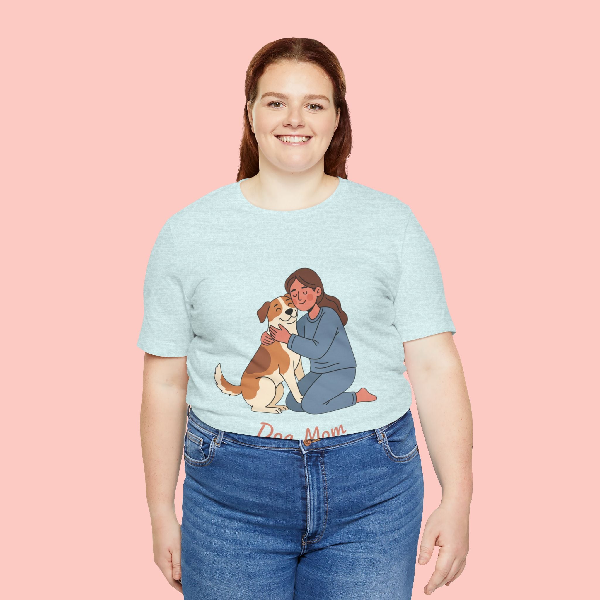 Dog Mom T‑Shirt — Cute Woman Hugging Dog Graphic Tee