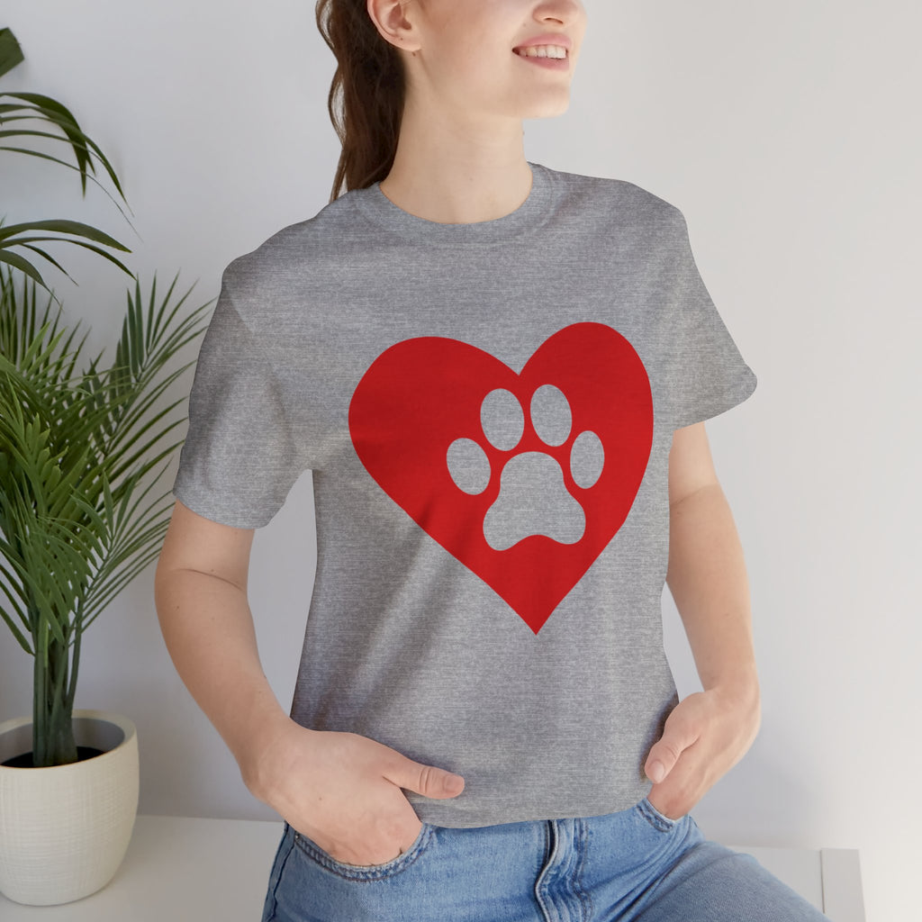 Pet Lover T-Shirt — Red Heart Paw Print Tee