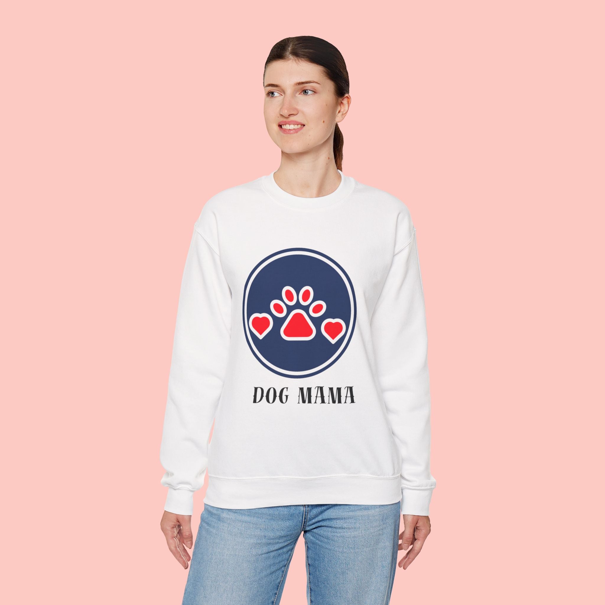Dog Mama Crewneck Sweatshirt — Paw Print Heart Graphic