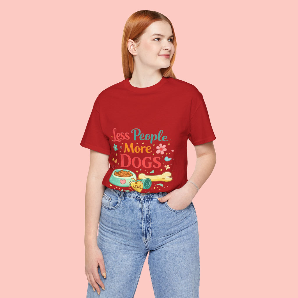 Less People More Dogs T-Shirt – Cute Dog Bowl & Bone Graphic Tee