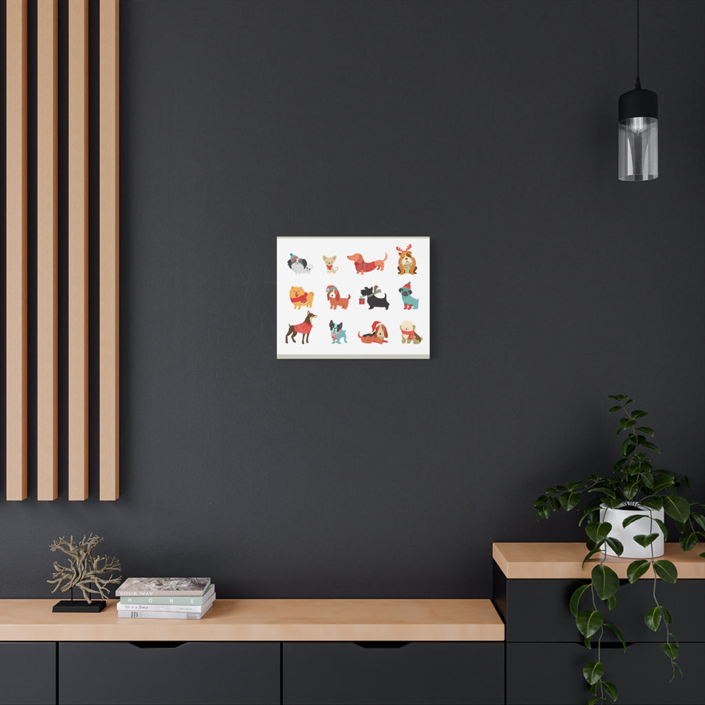 Holiday Dogs Canvas Wall Art — Cute Dachshund, Pug & Mixed Breeds in Winter Sweaters