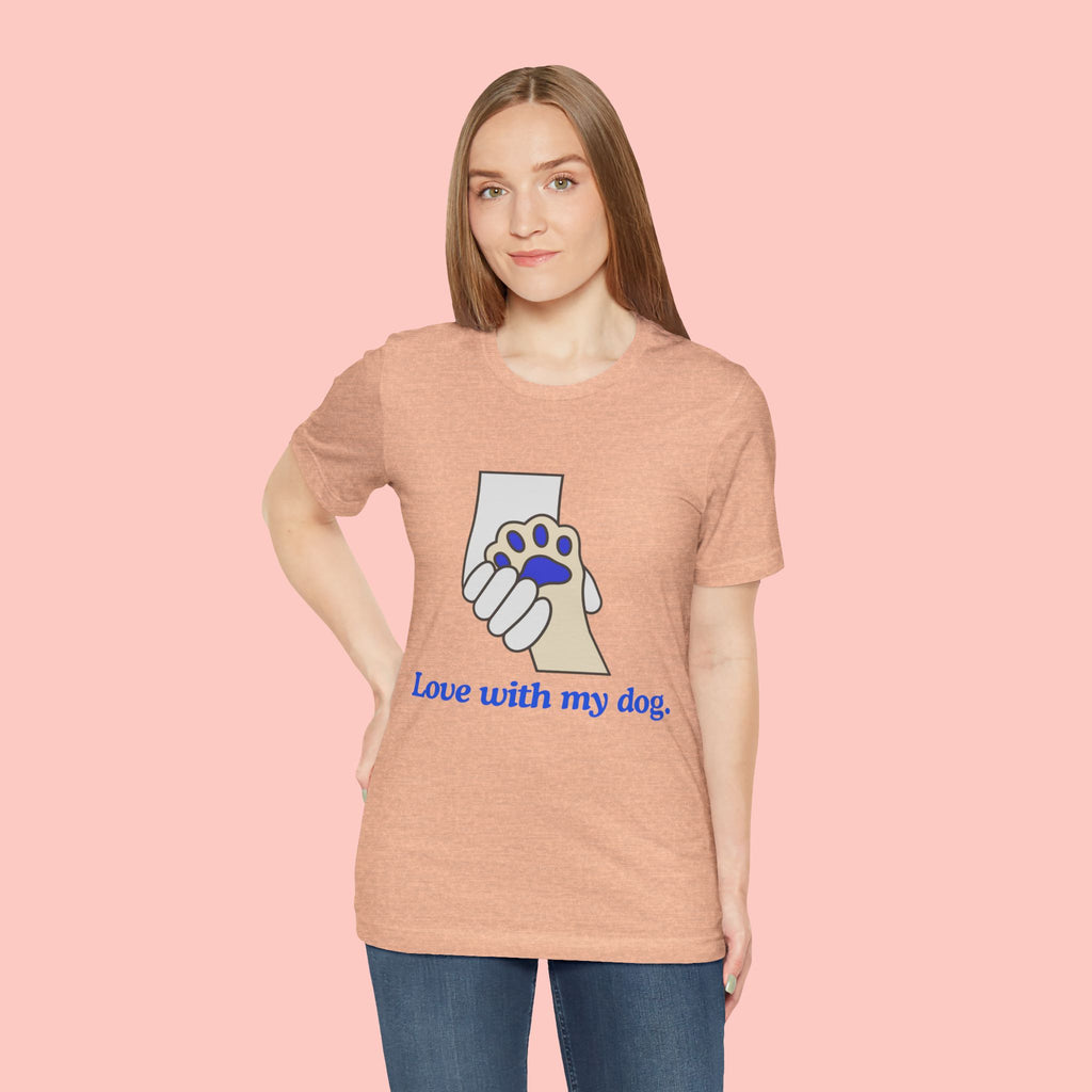 Dog Lover T-Shirt — "Love with my dog." Paw Print Graphic