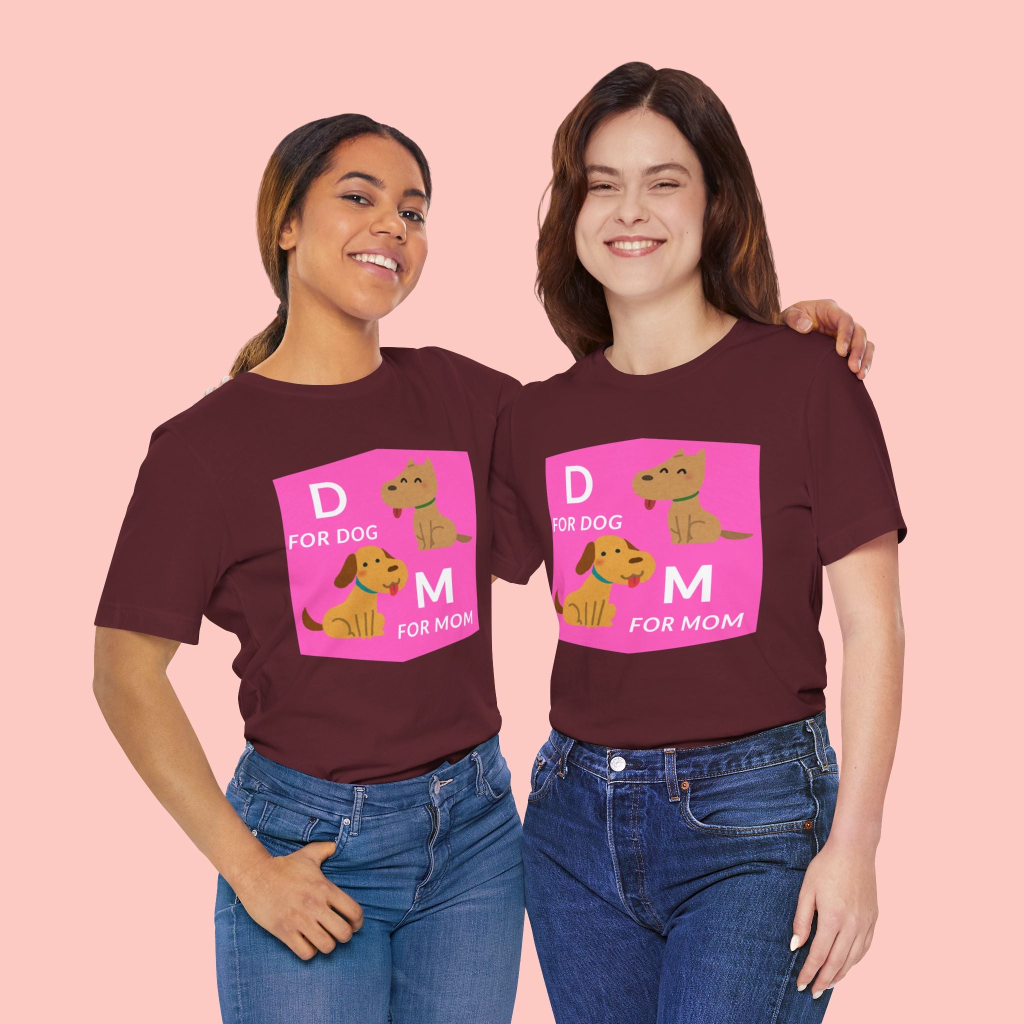Dog Mom T-Shirt — Cute Pink "D for Dog, M for Mom" Graphic Tee