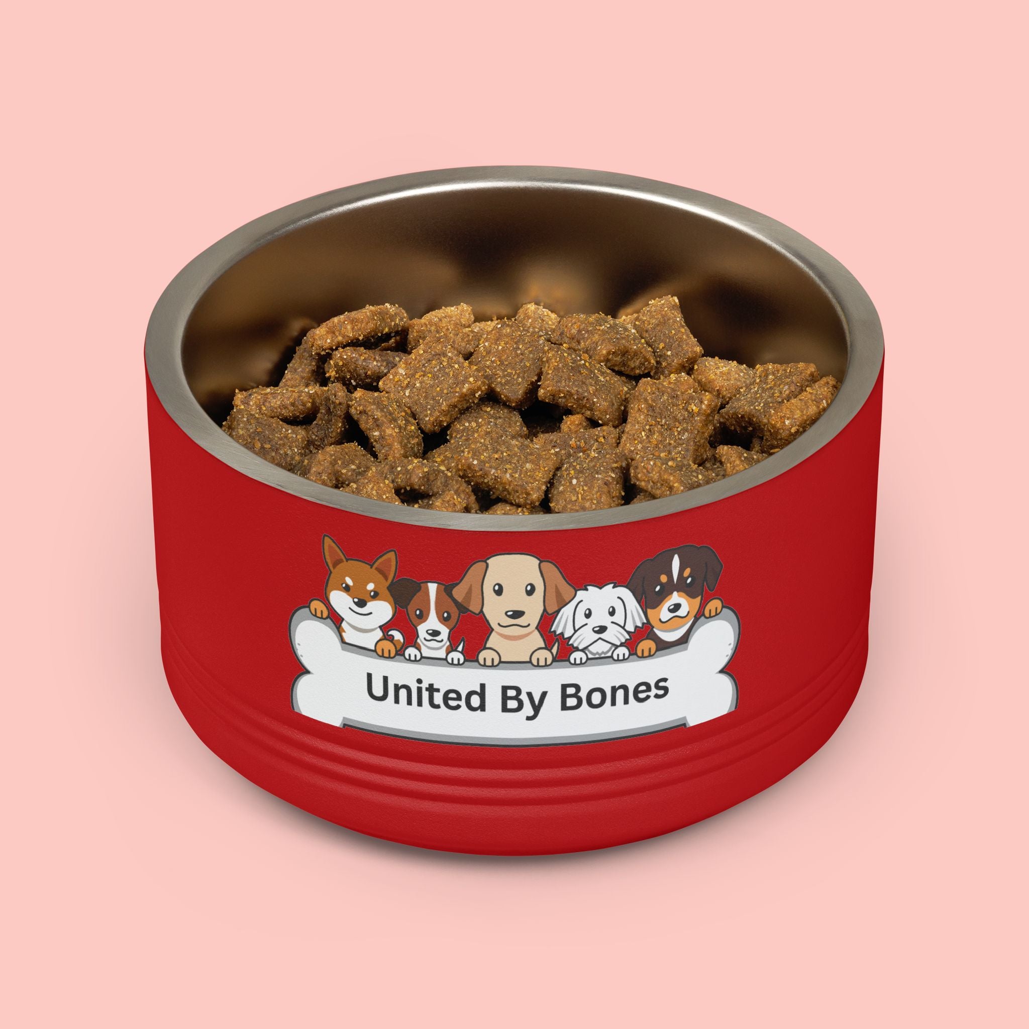 United By Bones 18oz Pet Bowl — Cute Cartoon Dogs Stainless Steel Bowl for Dogs & Cats