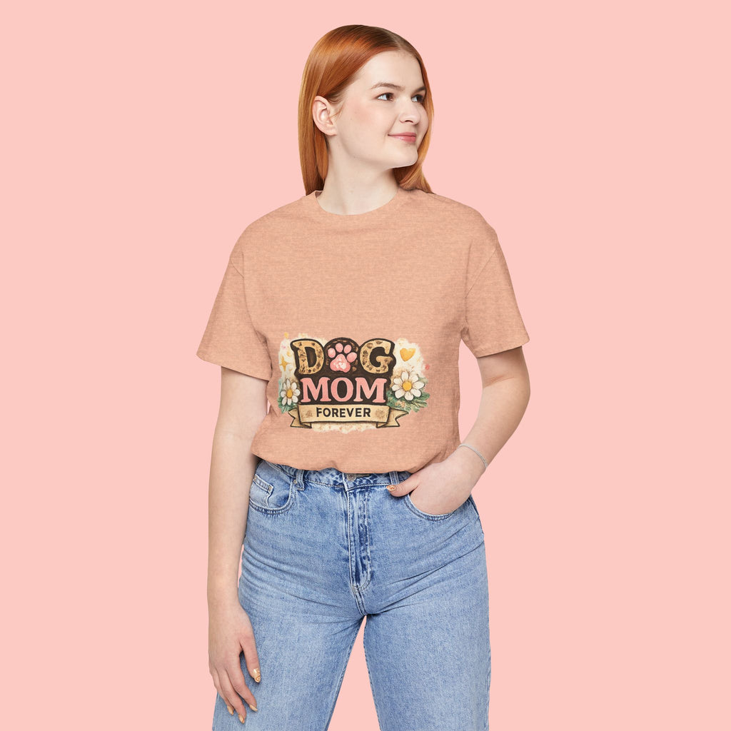 Dog Mom Forever T‑Shirt — Floral Paw Print Tee for Pet Lovers