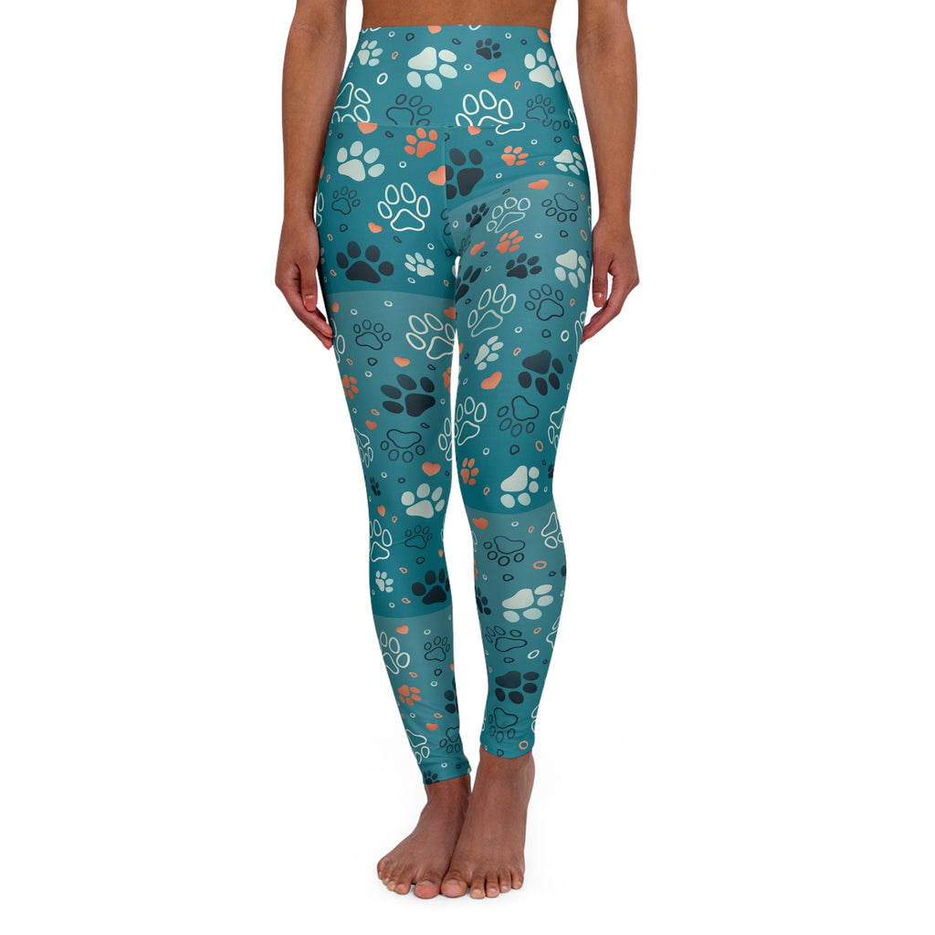 Teal Paw Print High-Waist Yoga Leggings — Pet Lover Activewear