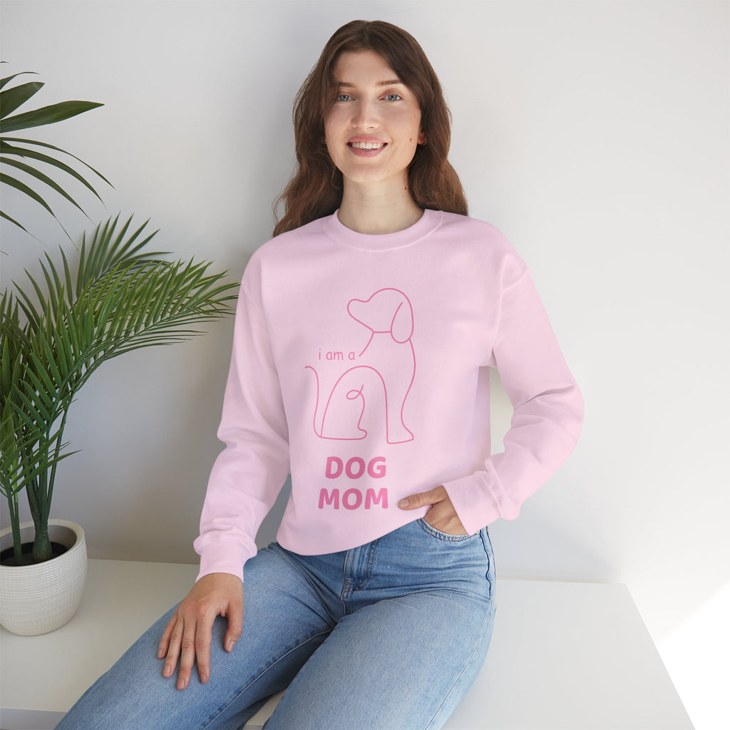 Dog Mom Crewneck Sweatshirt — "I am a Dog Mom" Minimal Line Art Pullover