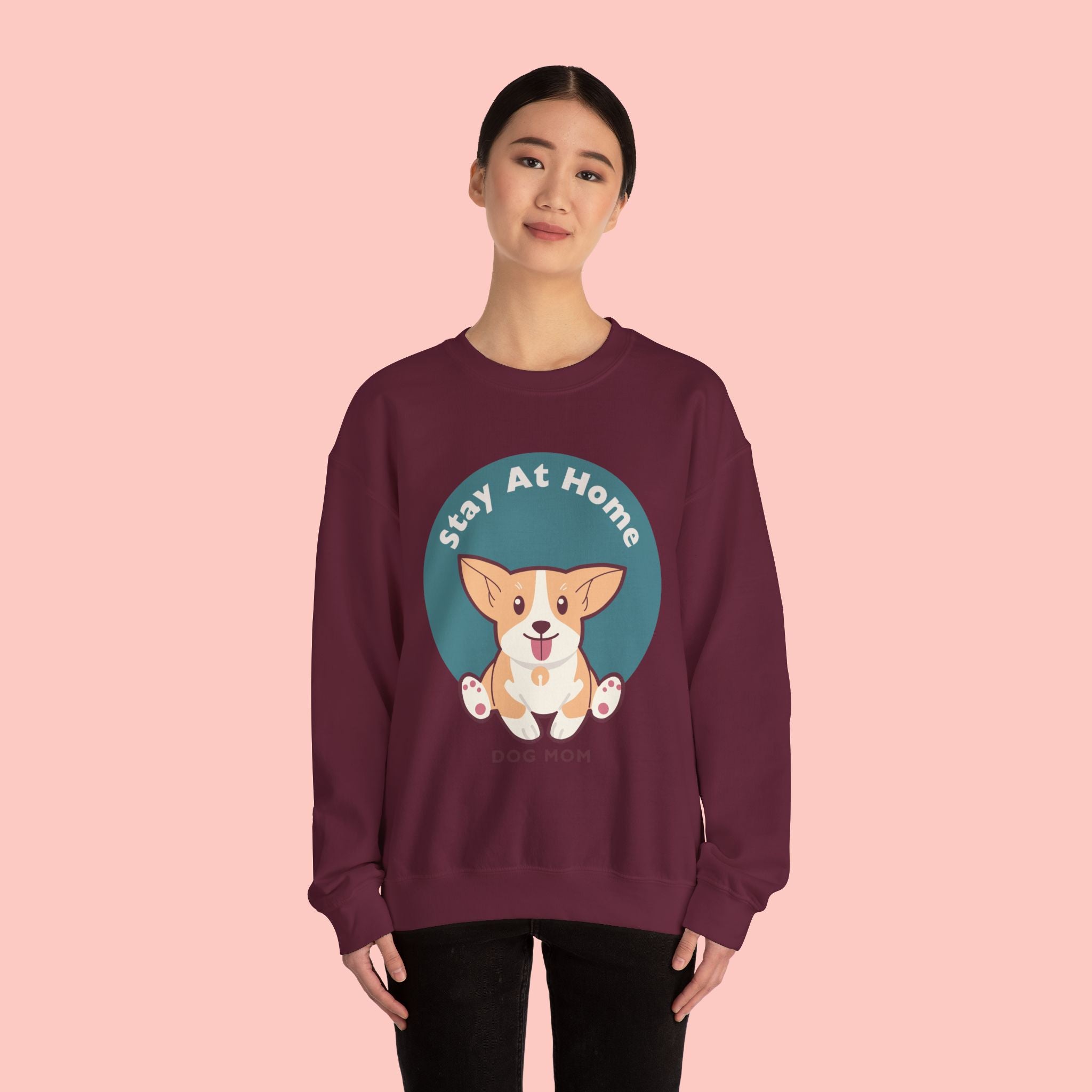 Stay At Home Dog Mom Crewneck Sweatshirt — Cute Corgi Graphic Sweatshirt