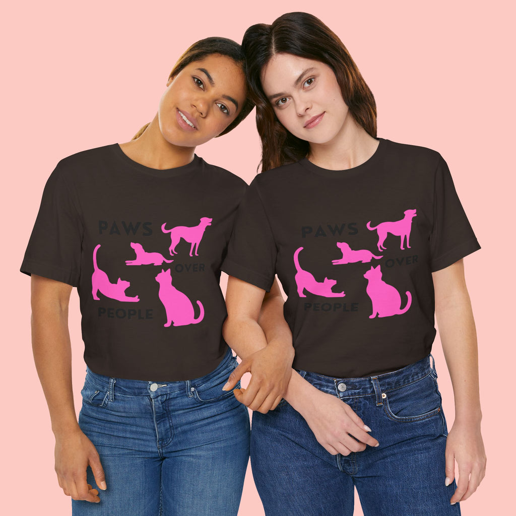 Paws Over People Tee — Pink Cats & Dogs Graphic T-Shirt
