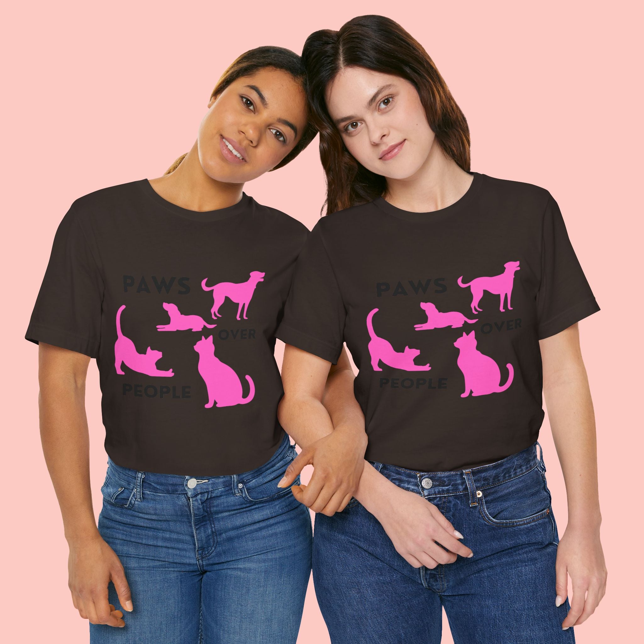 Paws Over People Tee — Pink Cats & Dogs Graphic T-Shirt