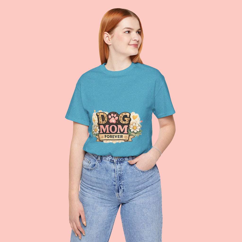 Dog Mom Forever T‑Shirt — Floral Paw Print Tee for Pet Lovers