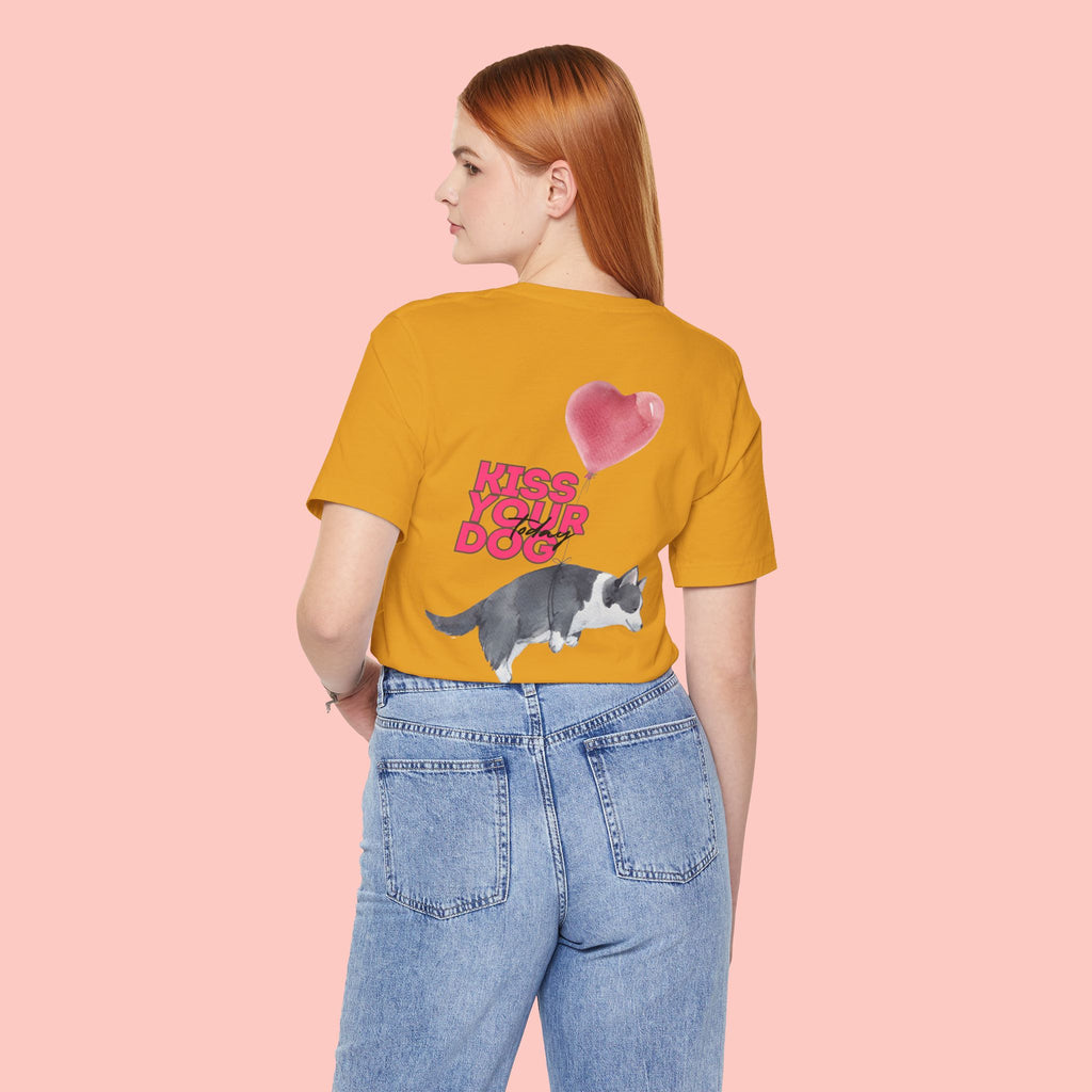 Kiss Your Dog Tee — Corgi Heart Balloon Graphic T-Shirt