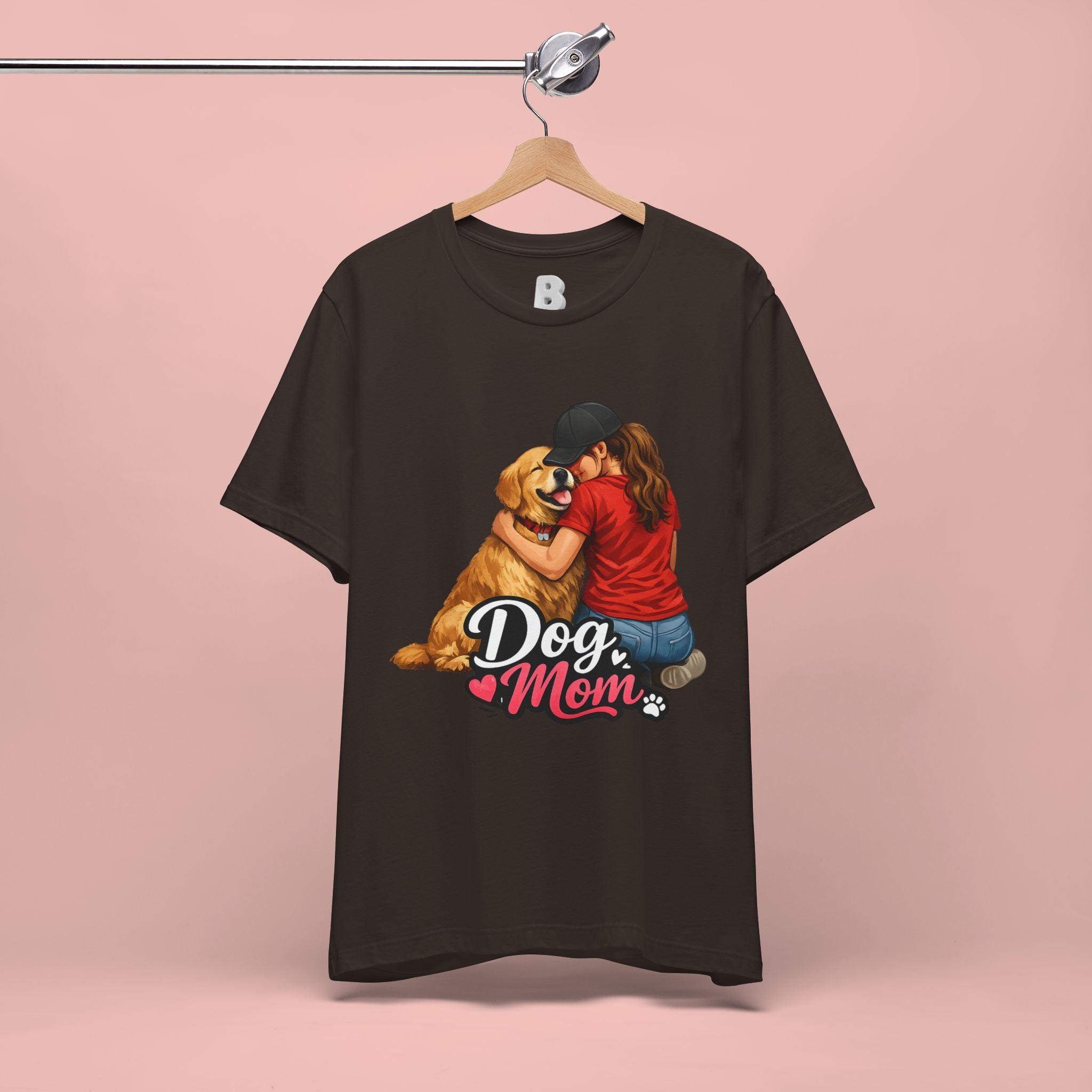 Dog Mom T-Shirt - Cute Woman Hugging Golden Retriever Tee