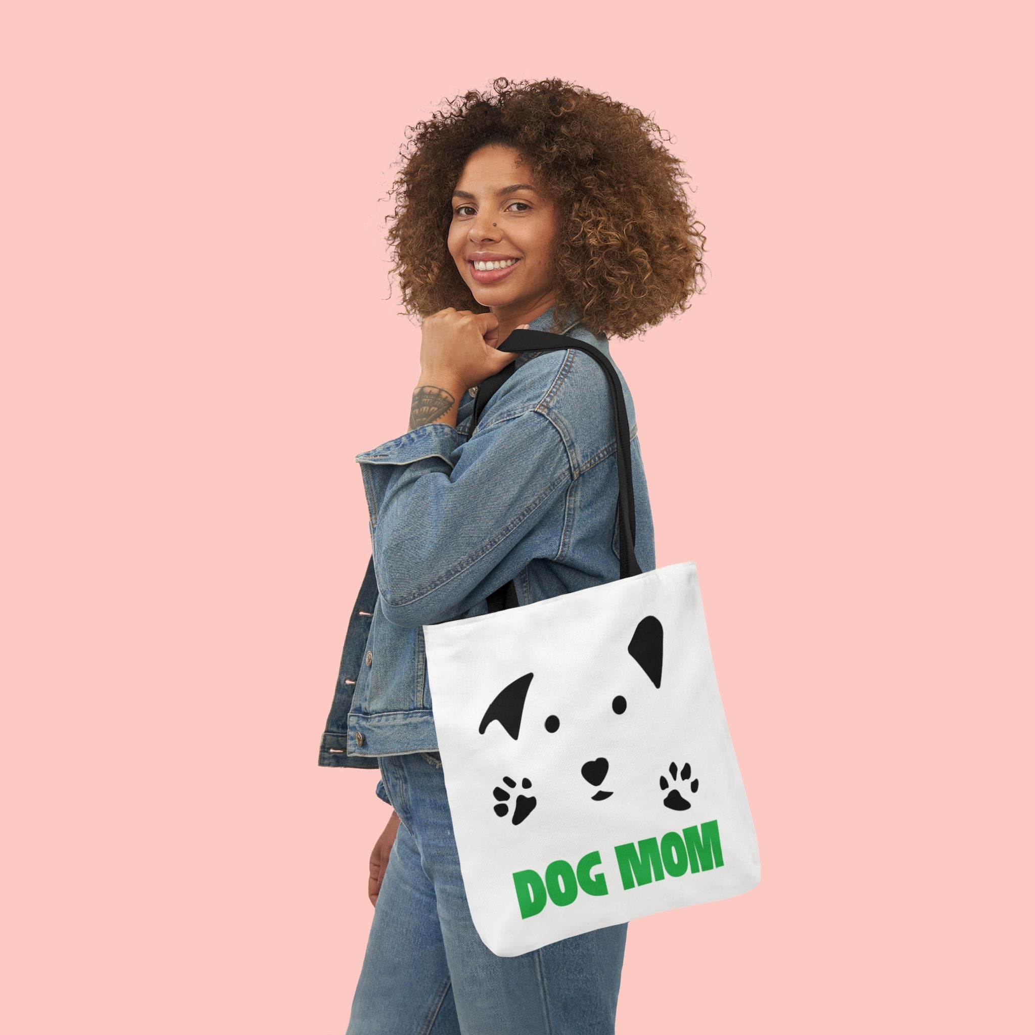 Dog Mom Canvas Tote Bag — Cute Paw Print Dog Face Tote for Pet Lovers
